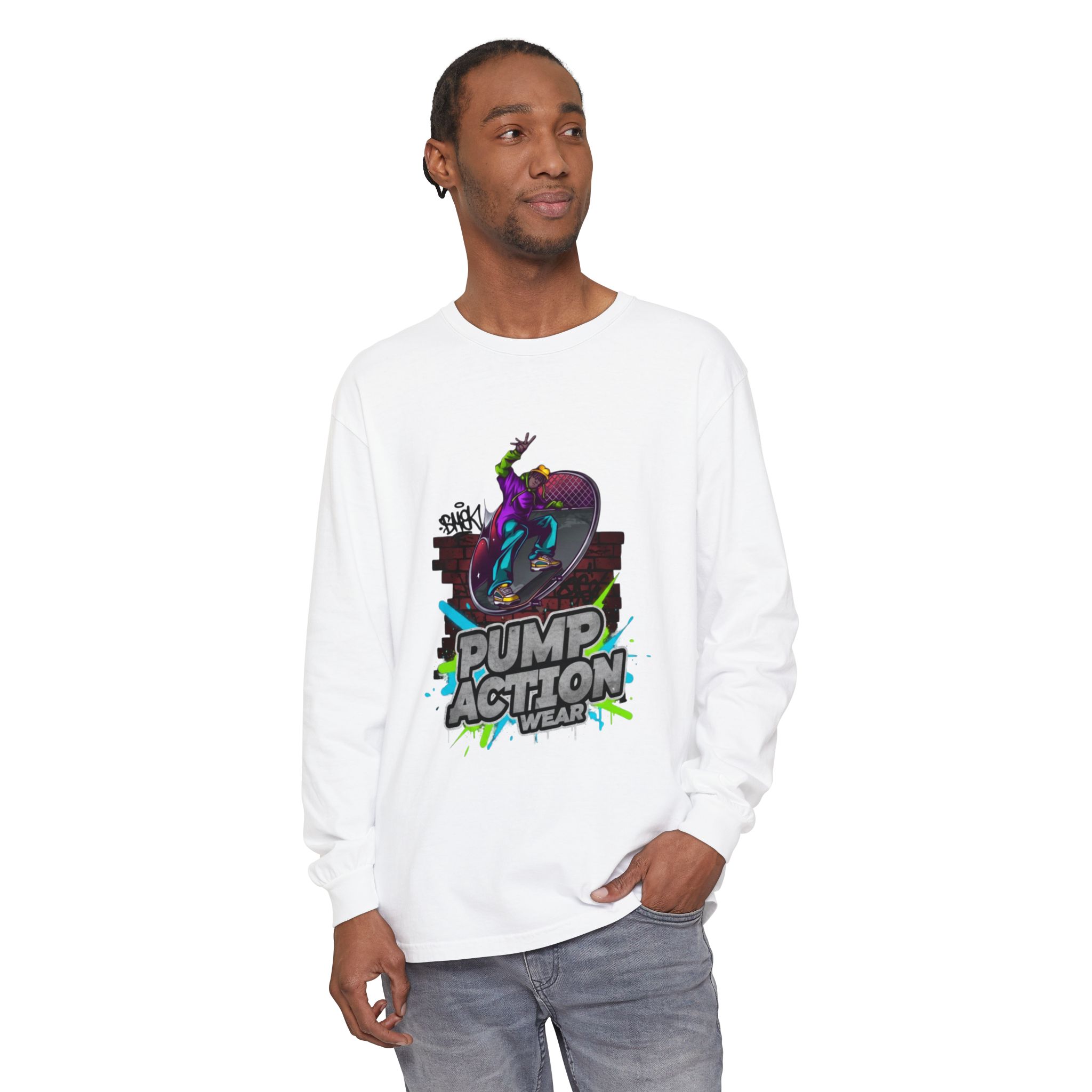 Pump Action Skateboard Long Sleeve Tee — Neon Skate Graphic - Image 3