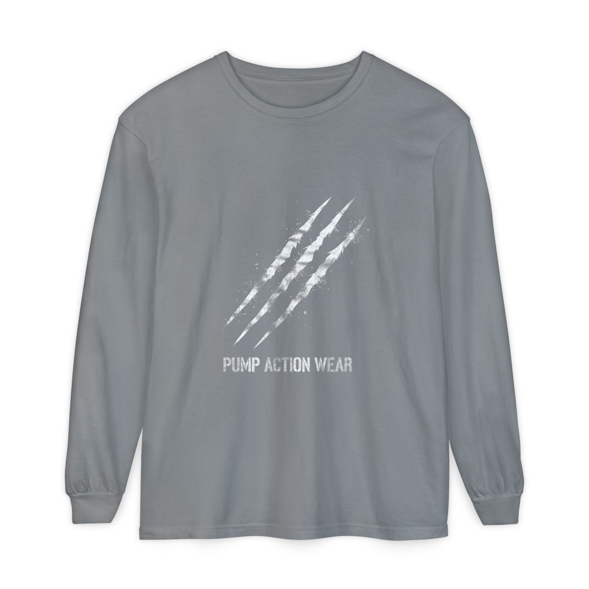 Garment-Dyed Long Sleeve Tee — 'Pure Action Wear' Distressed Claw Graphic - Image 37
