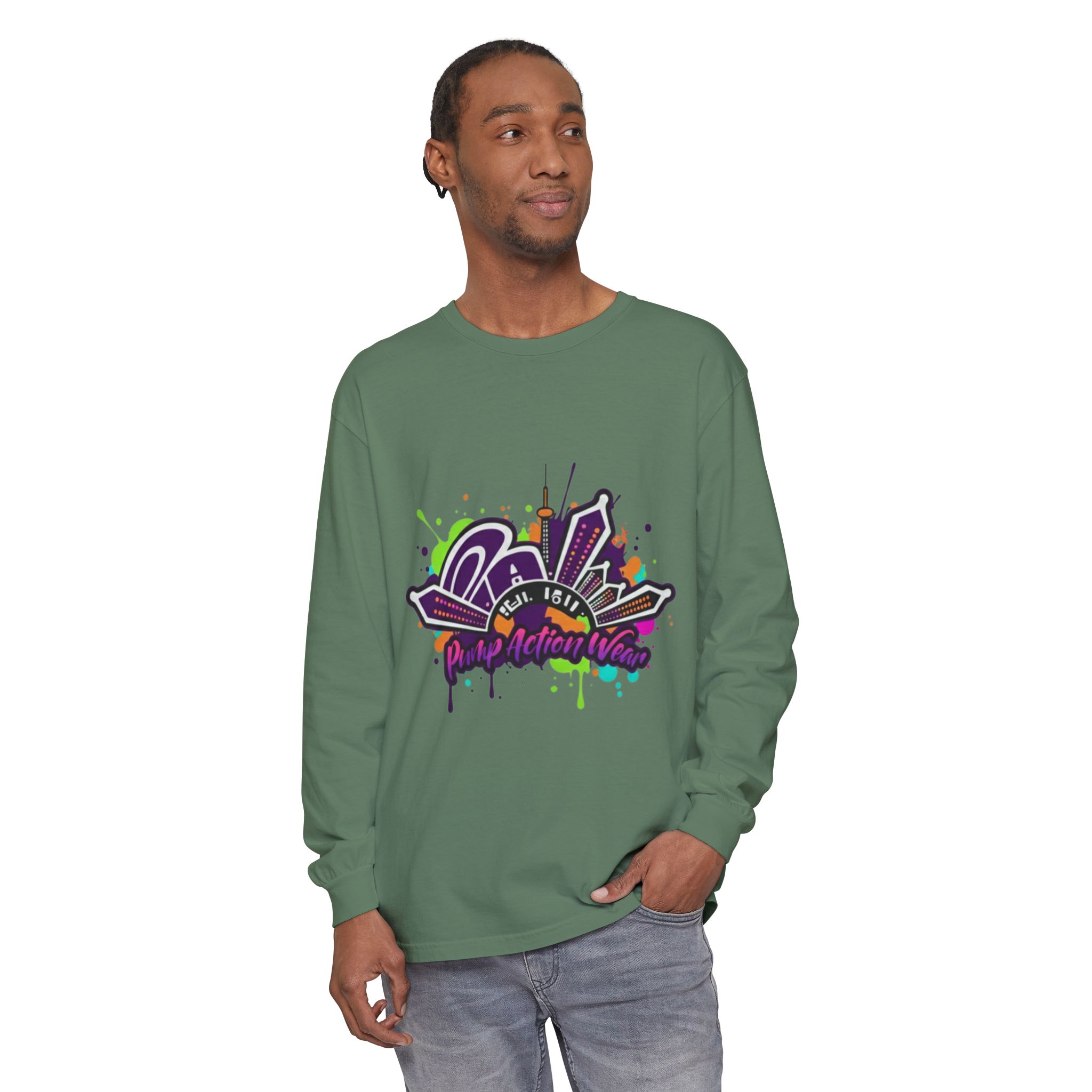 Long Sleeve T-Shirt — Colorful Urban Graffiti Skyline "One Day At A Time" - Image 47