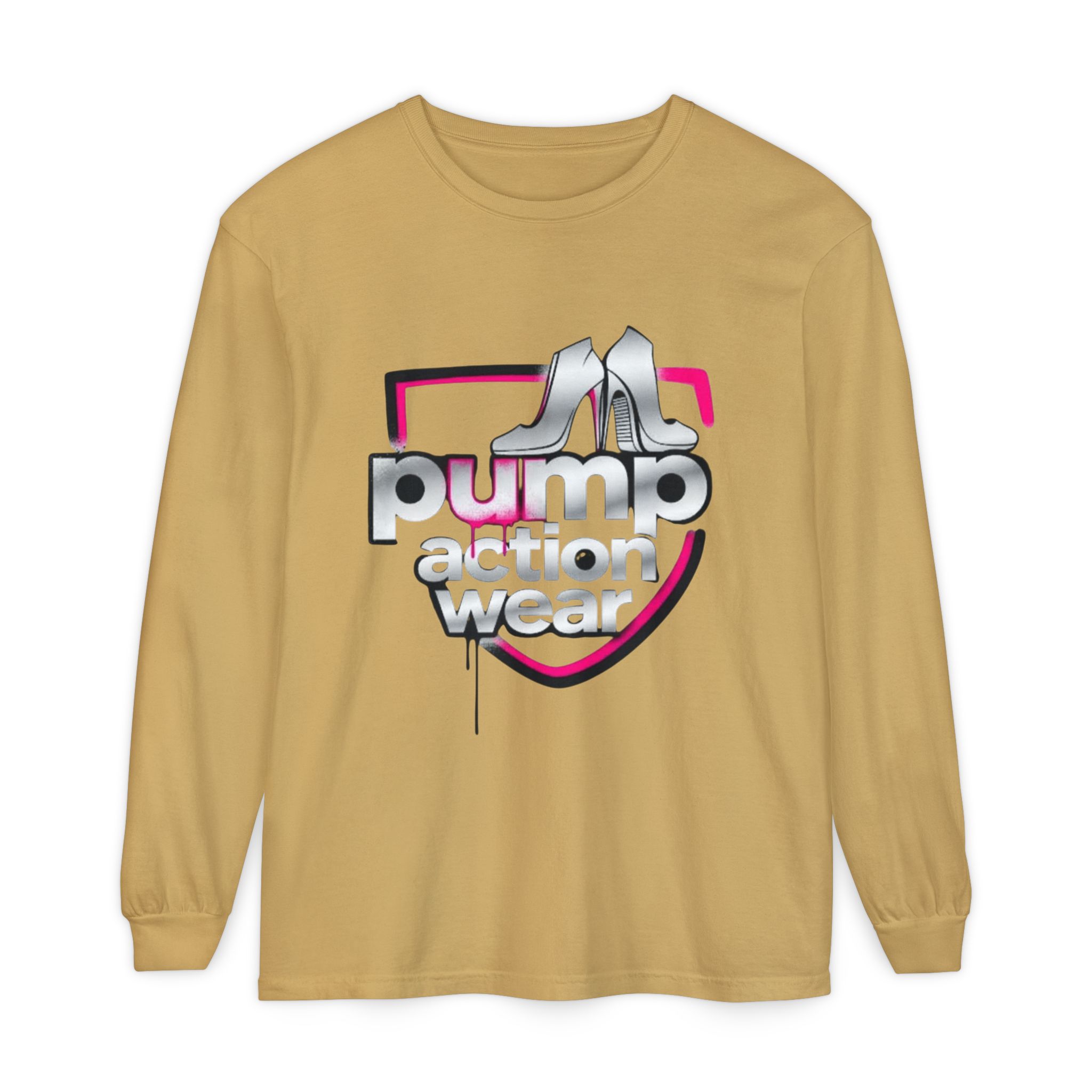Pump Action Wear Long Sleeve Tee — Retro Chrome Logo Graphic Shirt - Image 21