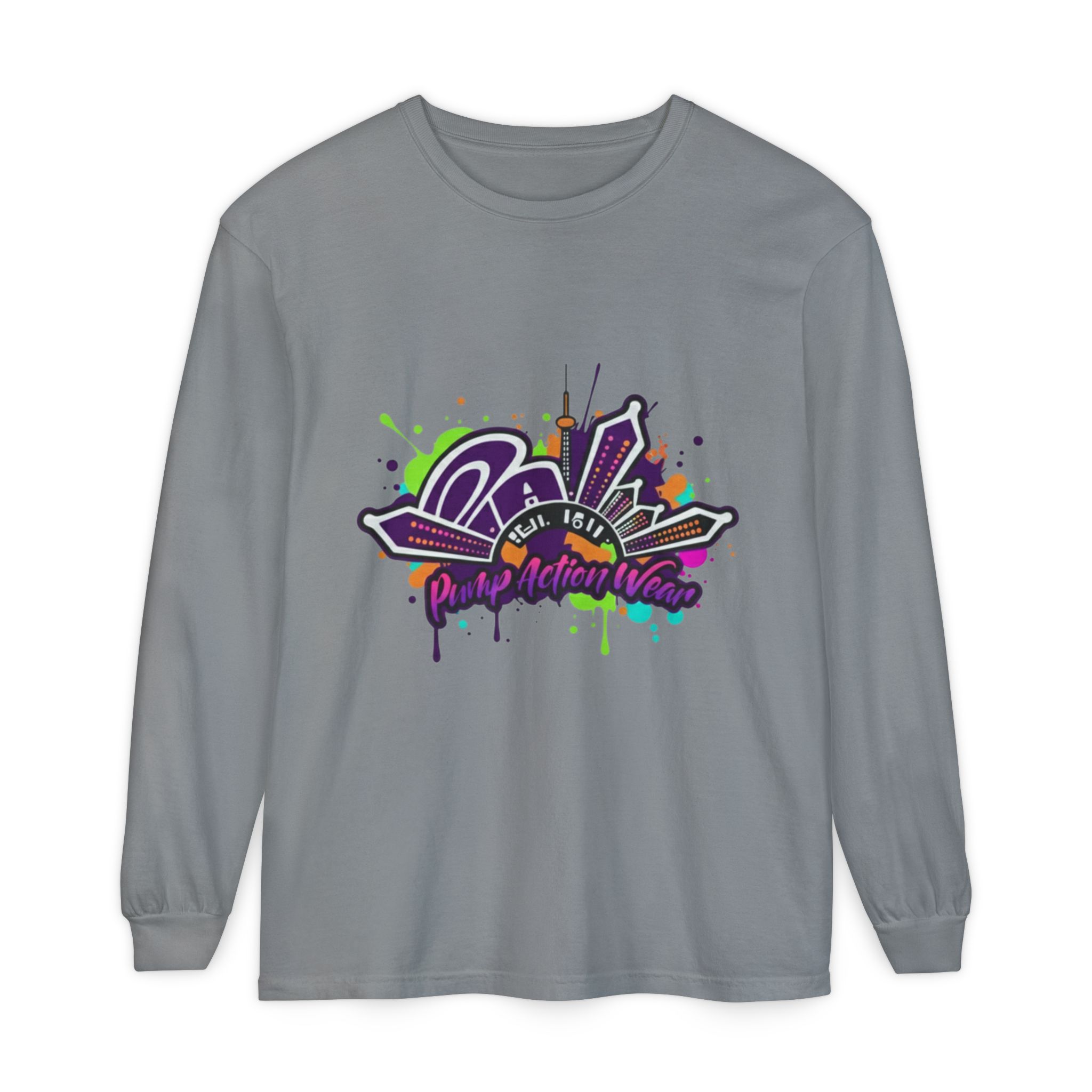 Long Sleeve T-Shirt — Colorful Urban Graffiti Skyline "One Day At A Time" - Image 37