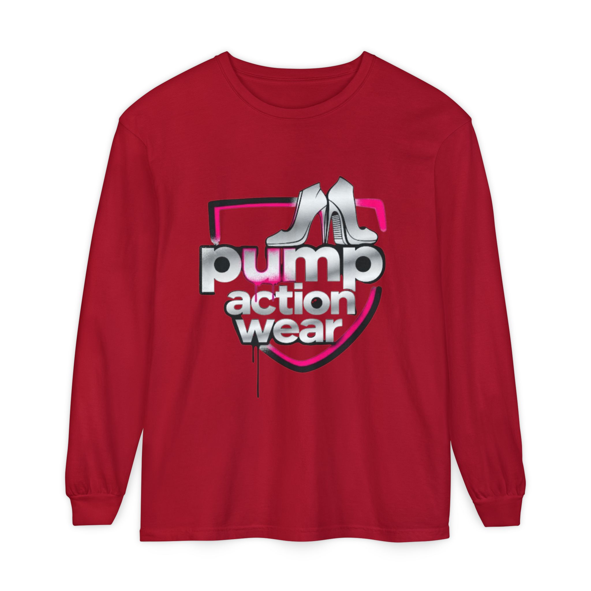 Pump Action Wear Long Sleeve Tee — Retro Chrome Logo Graphic Shirt - Image 65