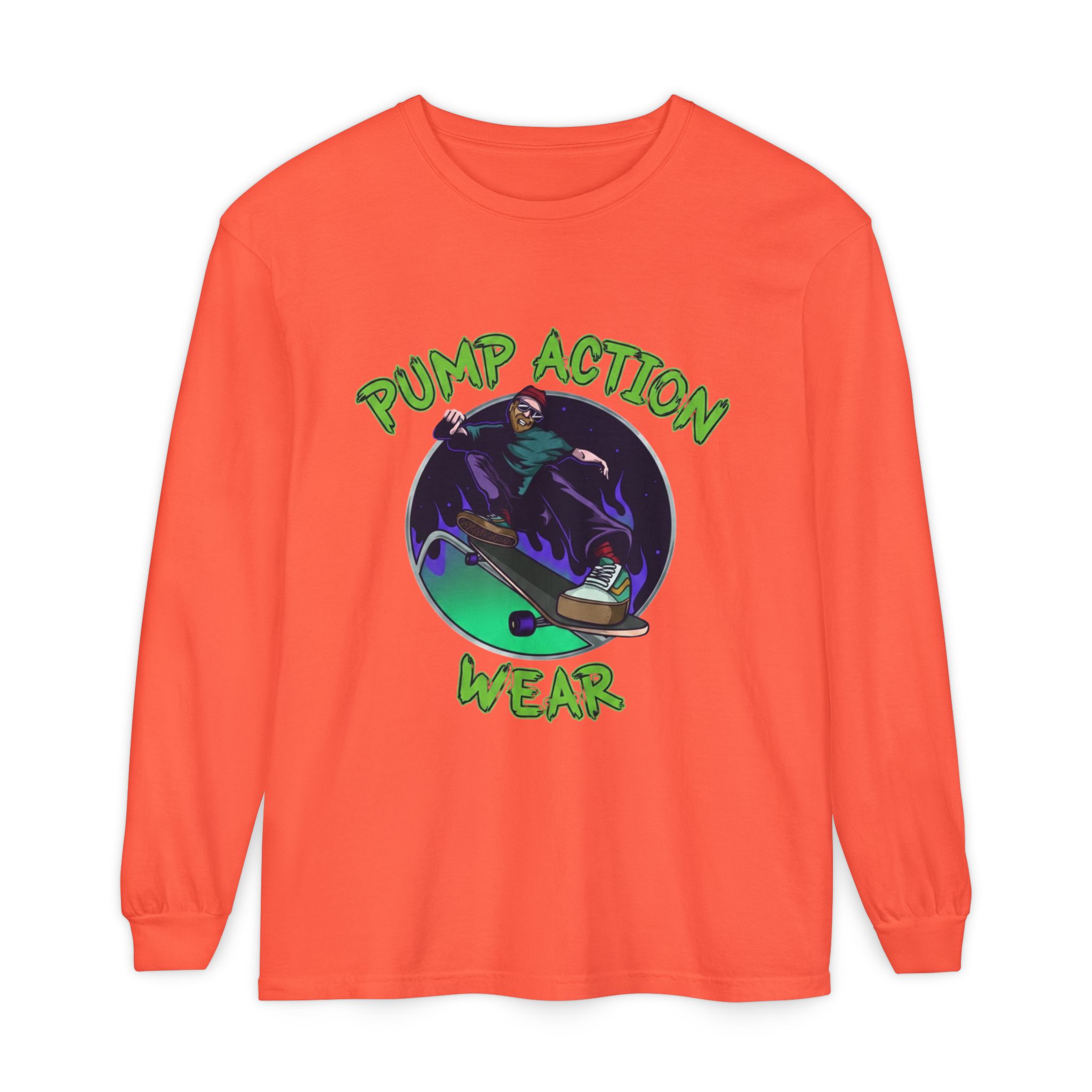 Skateboarder Graphic Long Sleeve Tee — "Pump Action Wear" - Image 9