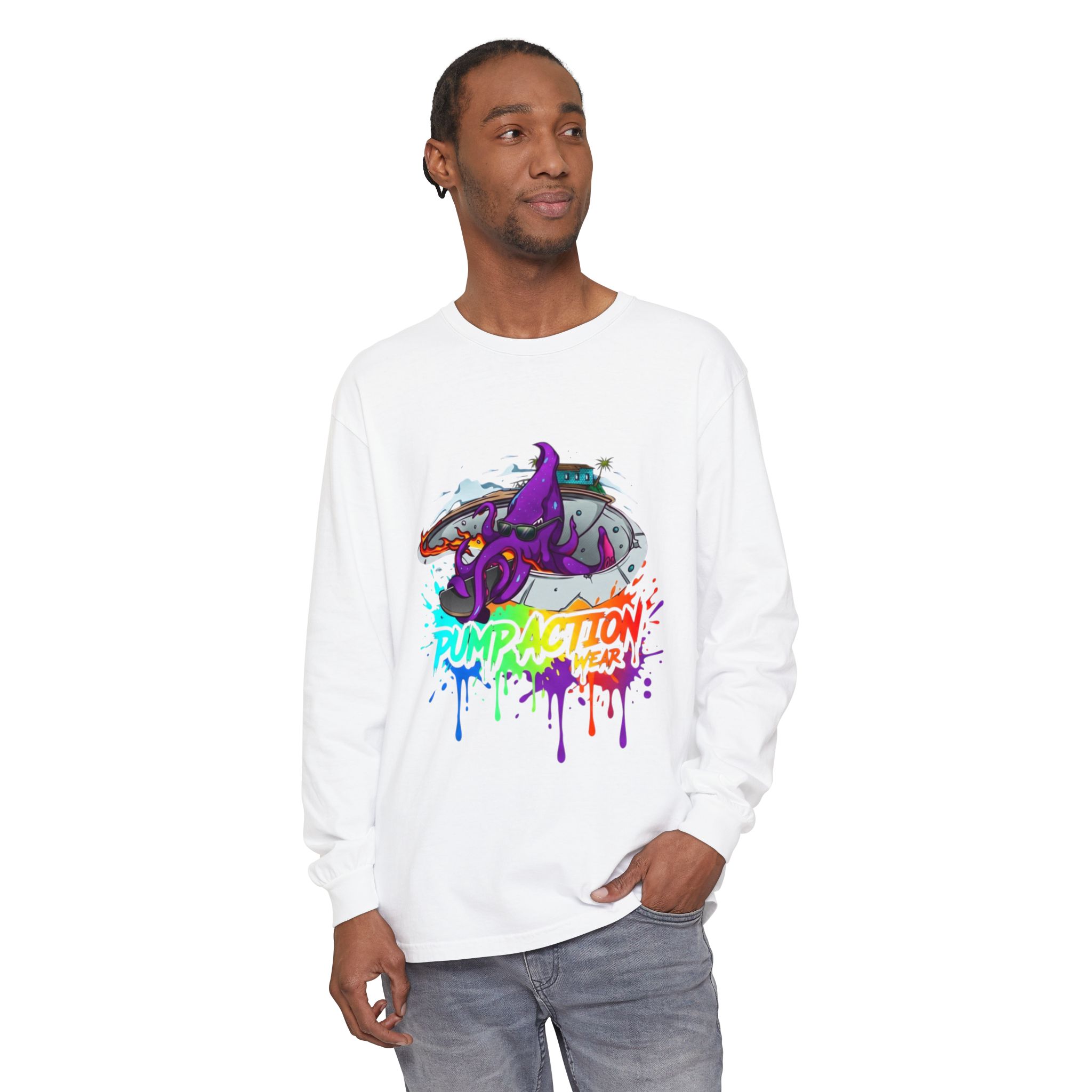 Long Sleeve T‑Shirt — 'Pump Action' Colorful Octopus Skate Graphic - Image 3