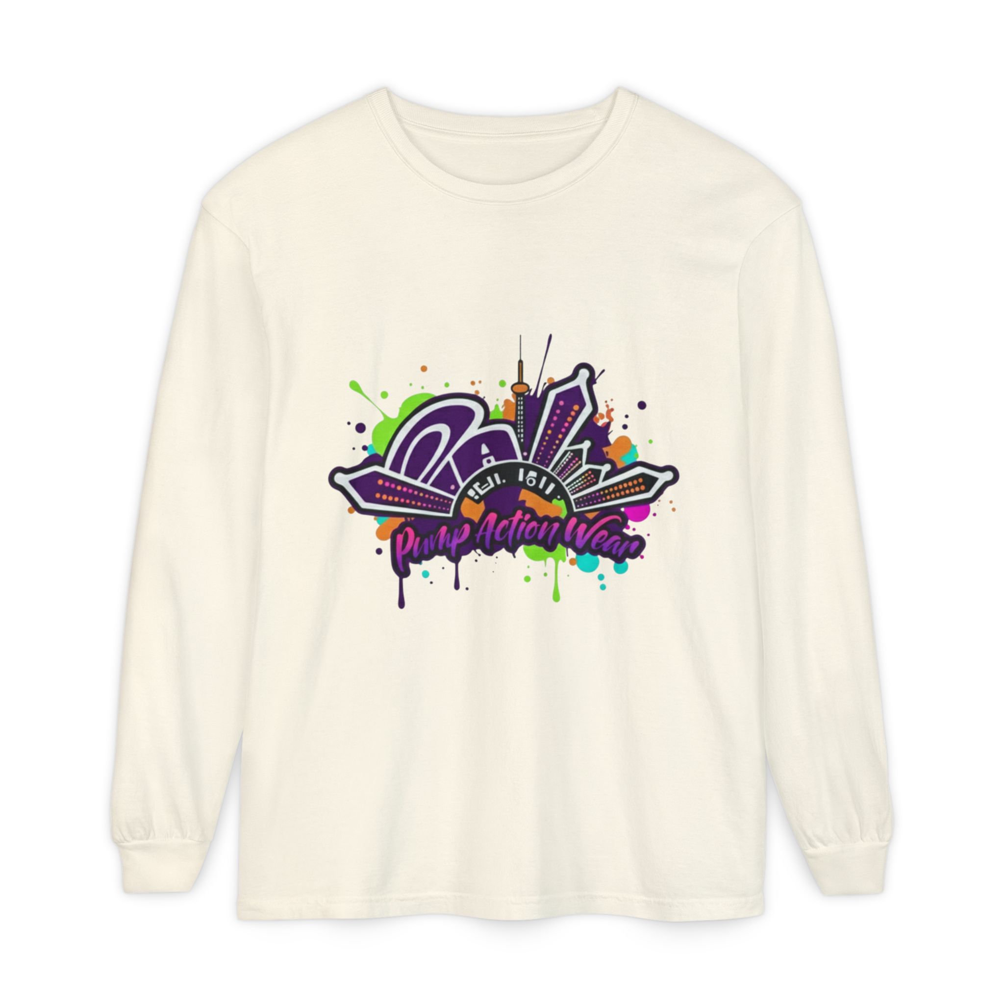 Long Sleeve T-Shirt — Colorful Urban Graffiti Skyline "One Day At A Time" - Image 17