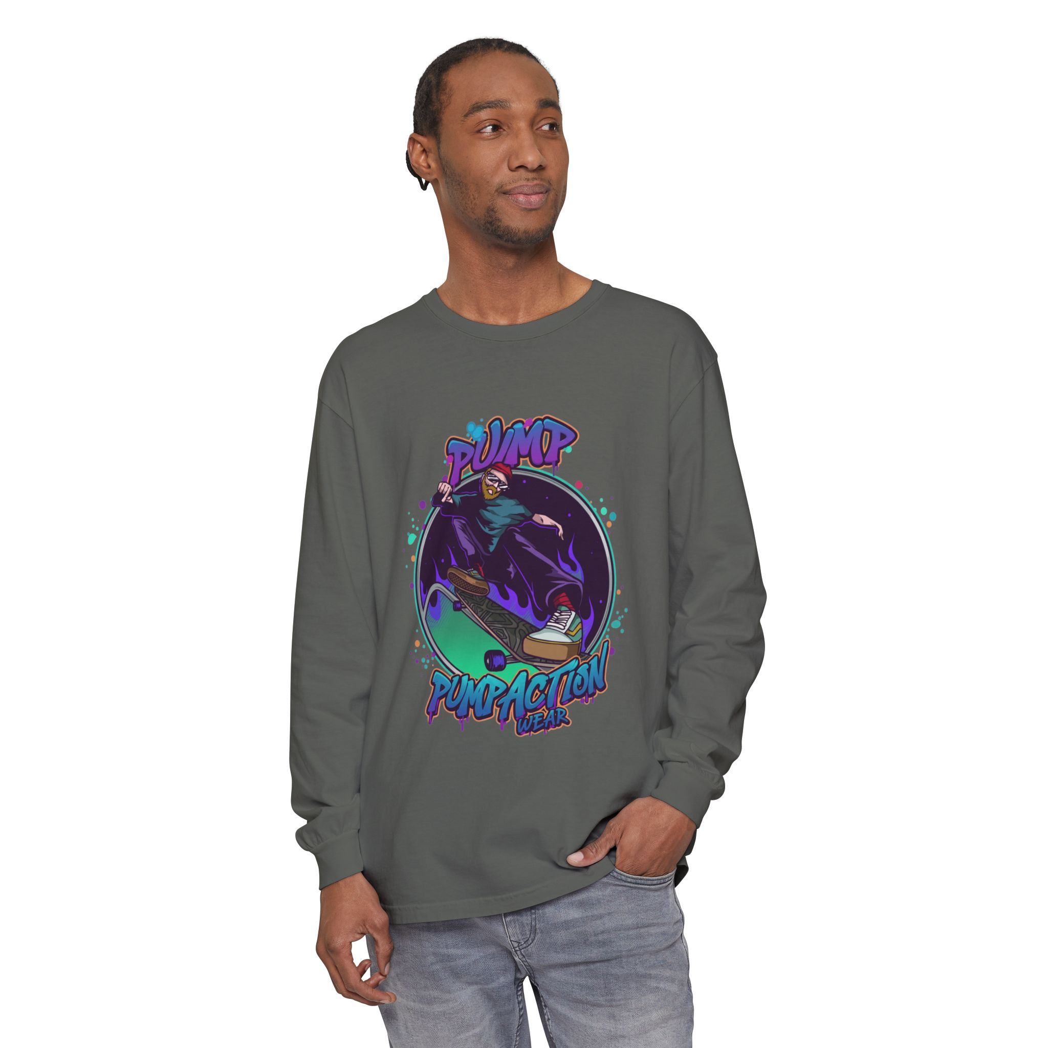 Pump Action Skateboard Long Sleeve Tee – Pump Action Graphic Shirt - Image 31
