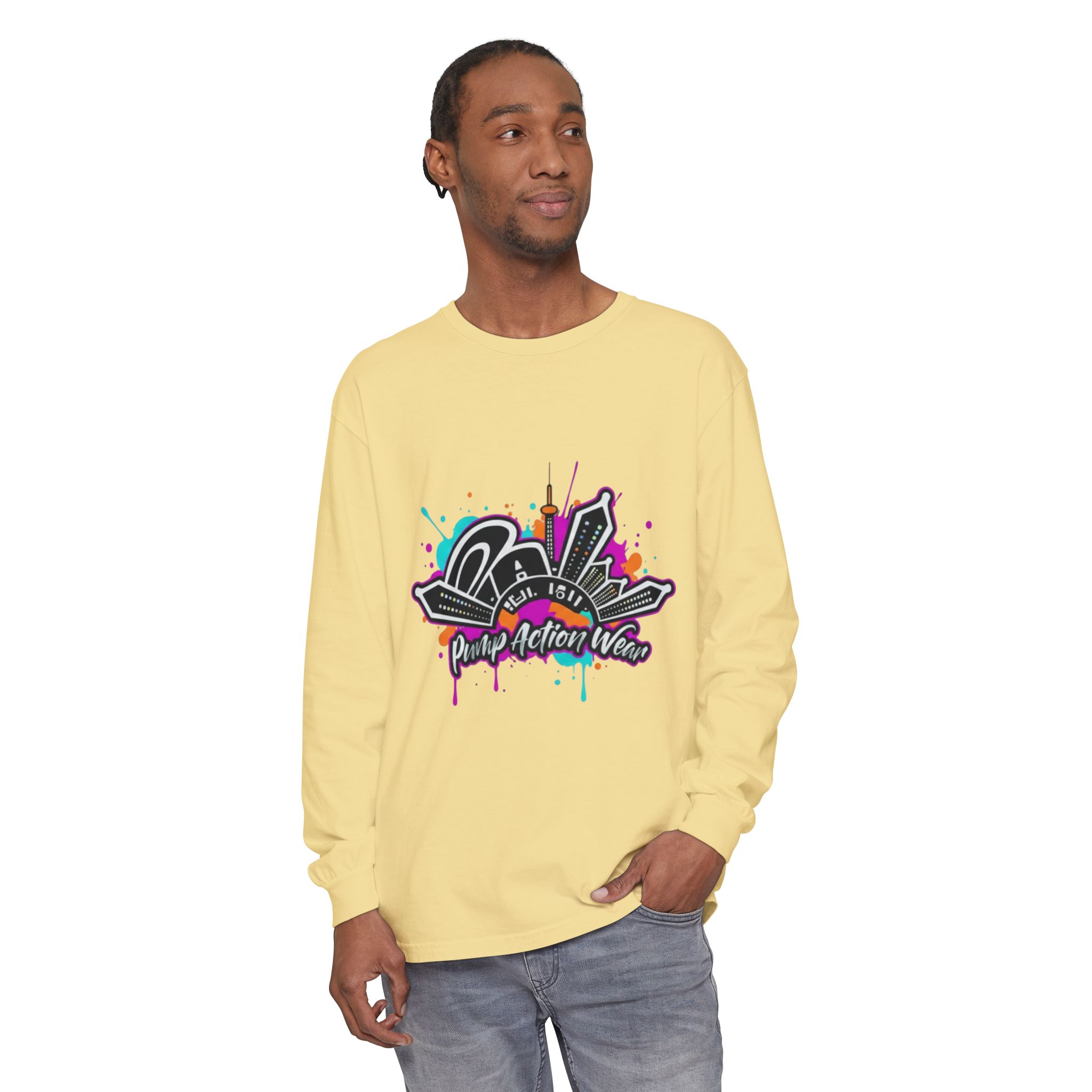 Graffiti Skyline Long Sleeve T-Shirt — "Pump Action Wear" Streetwear Tee - Image 31
