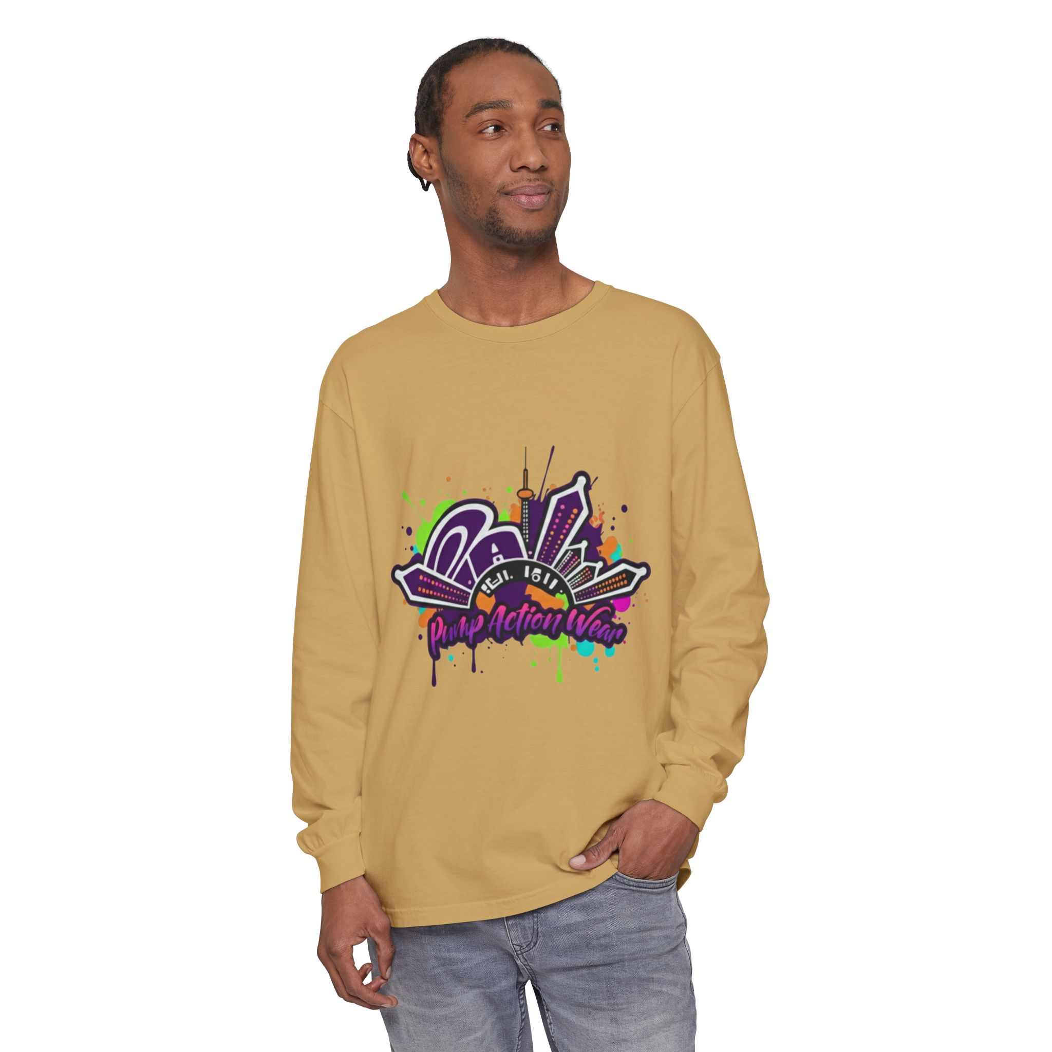 Long Sleeve T-Shirt — Colorful Urban Graffiti Skyline "One Day At A Time" - Image 23