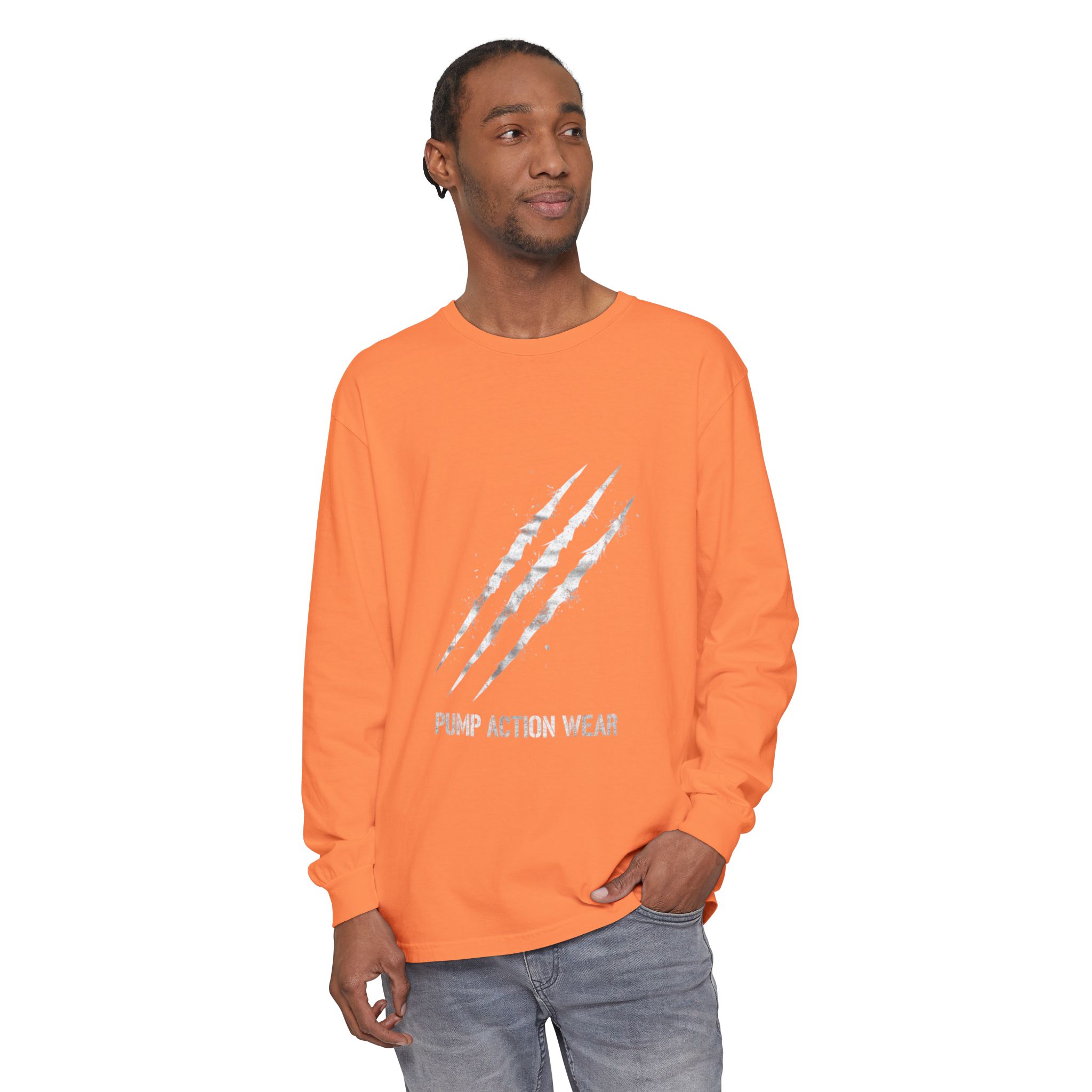 Garment-Dyed Long Sleeve Tee — 'Pure Action Wear' Distressed Claw Graphic - Image 7