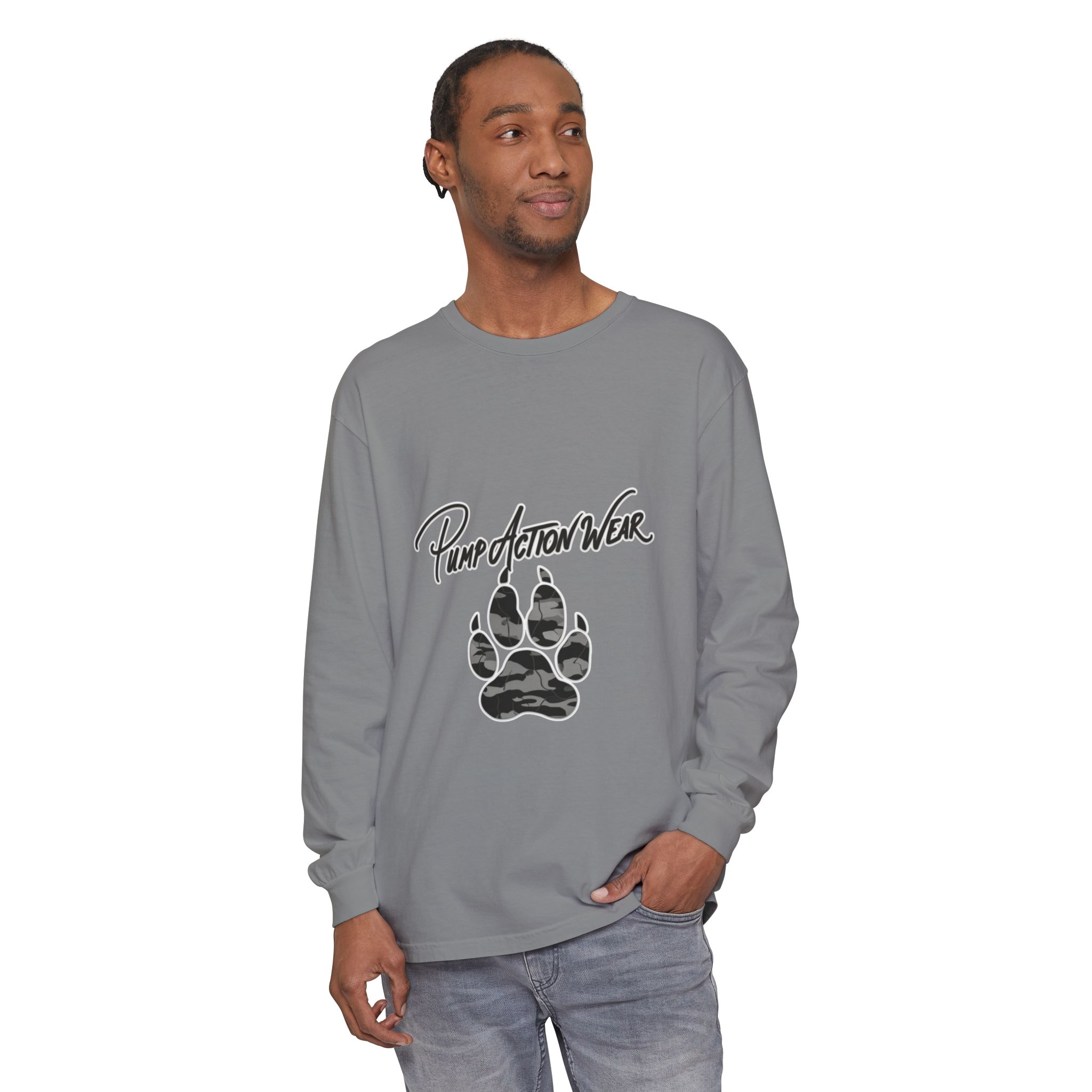 Long Sleeve T-Shirt — "Pump Action Wear" Paw Print Graphic - Image 43