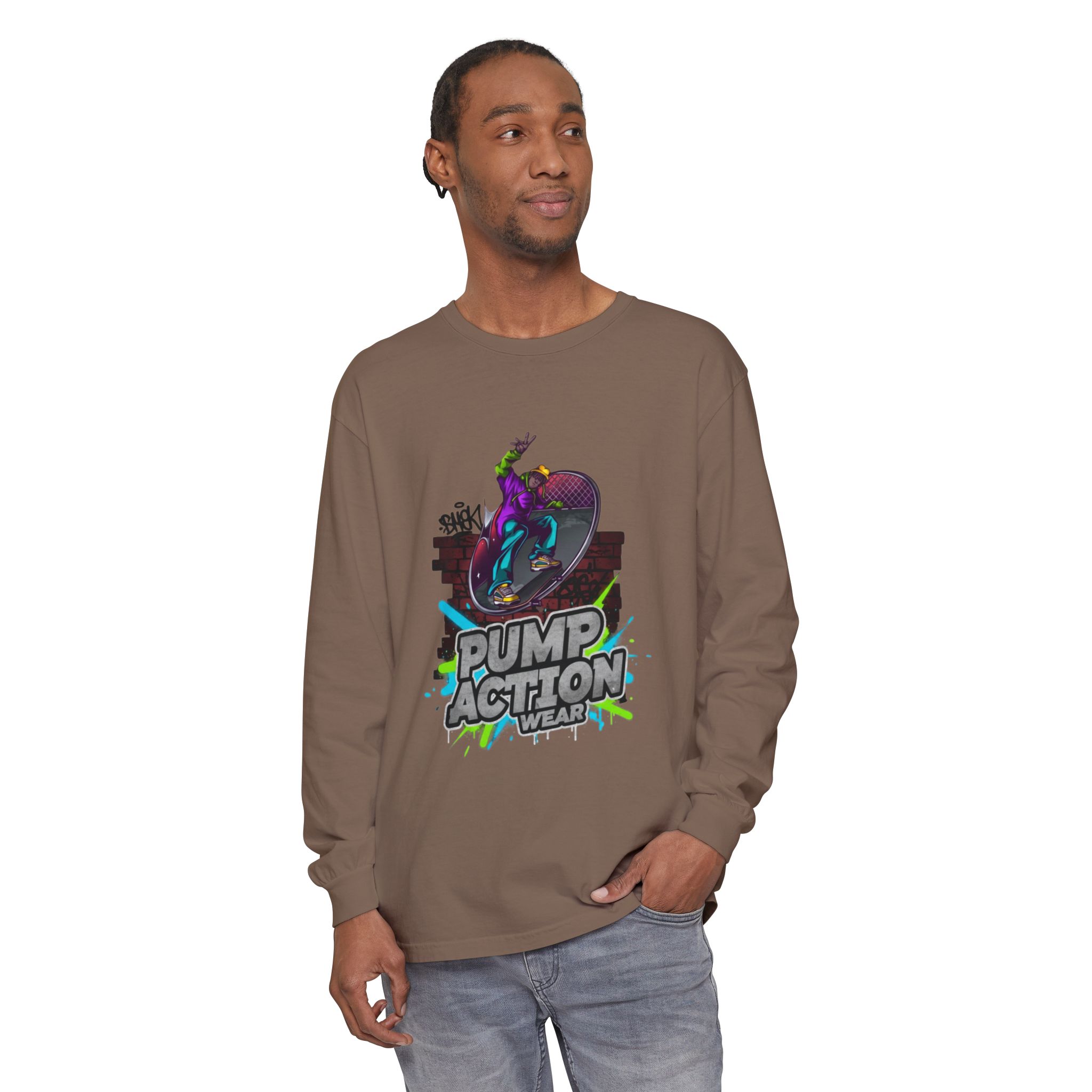 Pump Action Skateboard Long Sleeve Tee — Neon Skate Graphic - Image 27