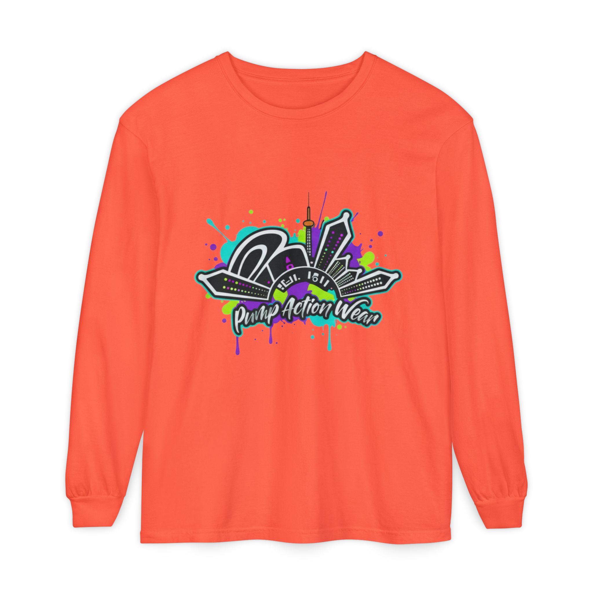 Graphic Long Sleeve T-Shirt — 'Pump Action Wear' Urban Graffiti City Design - Image 9