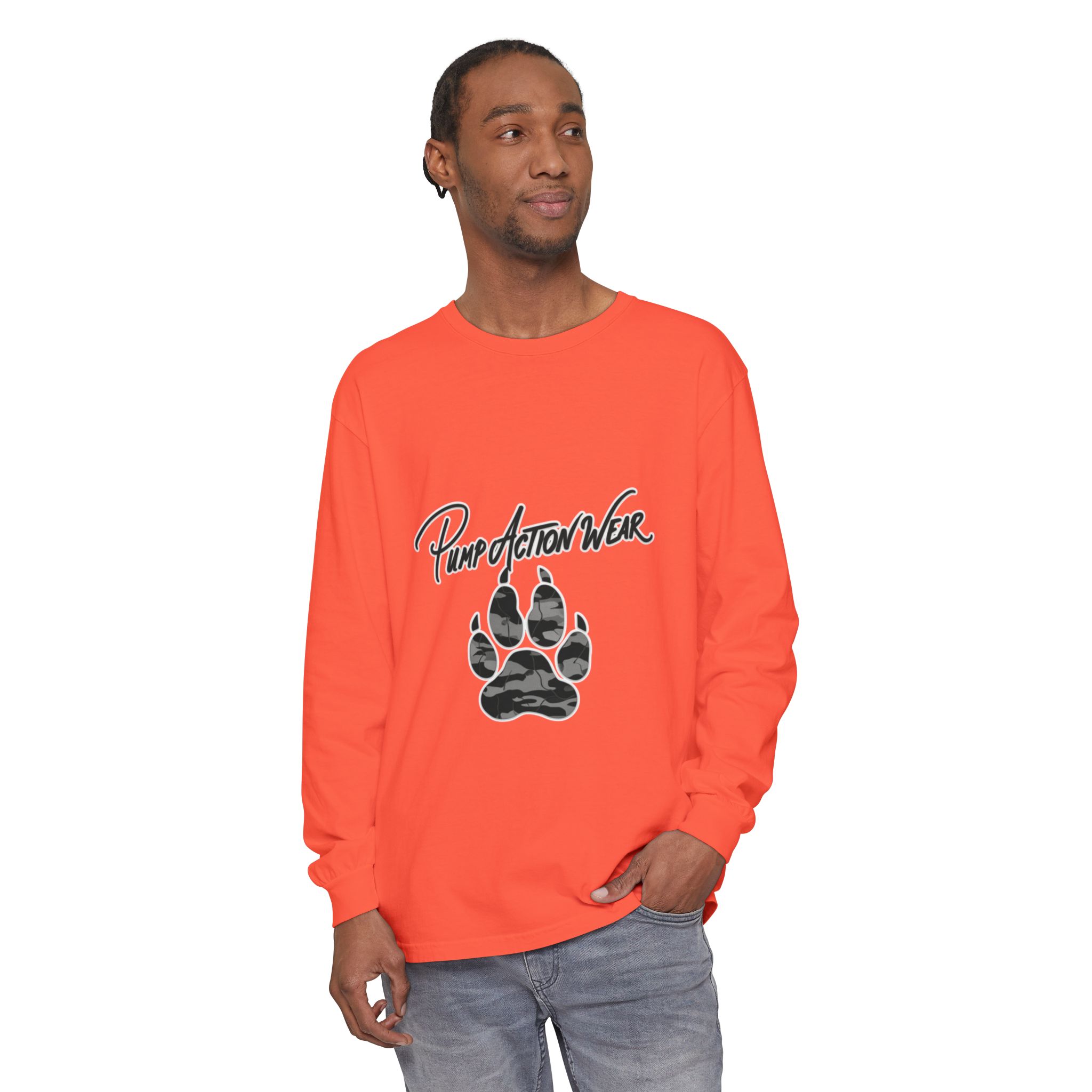 Long Sleeve T-Shirt — "Pump Action Wear" Paw Print Graphic - Image 11
