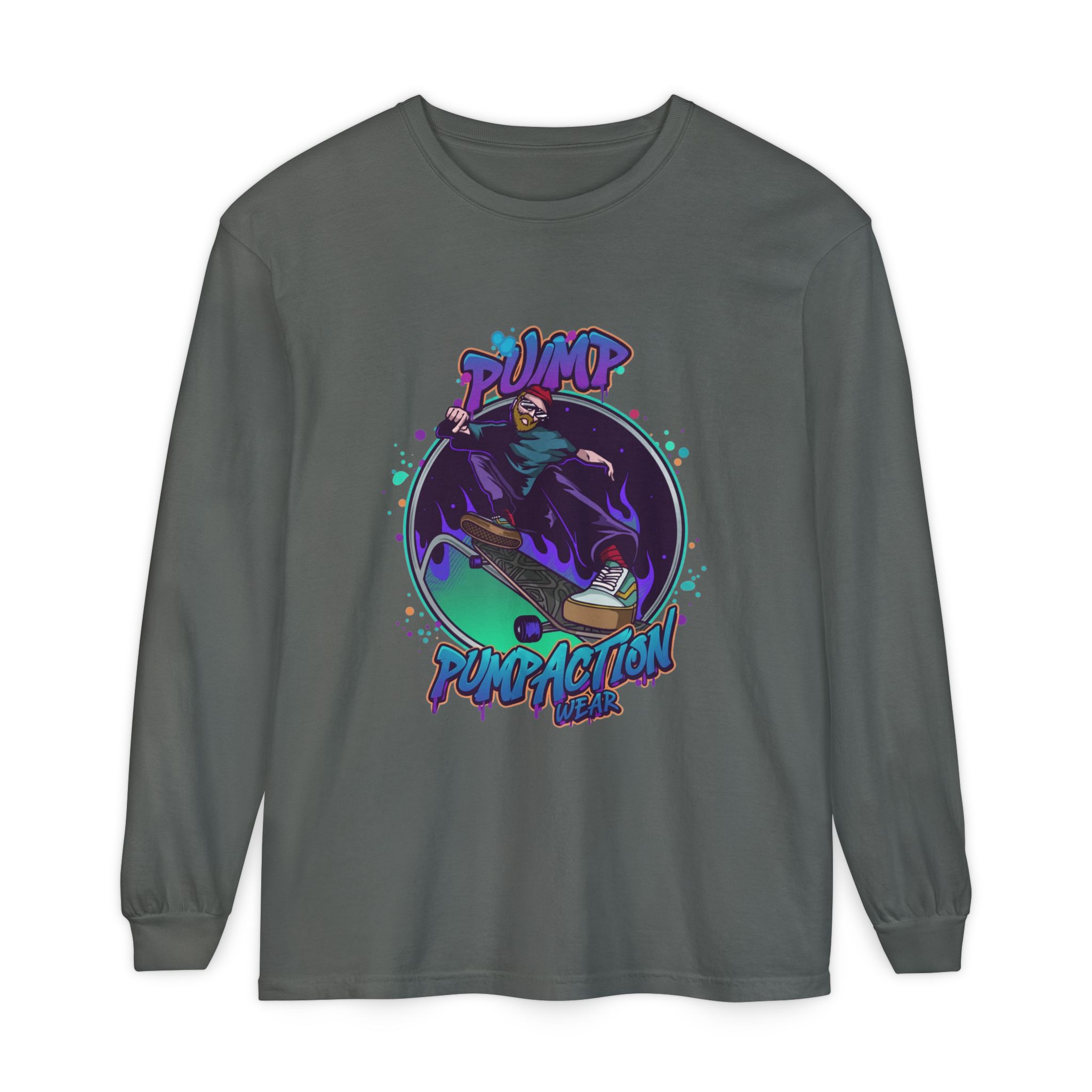 Pump Action Skateboard Long Sleeve Tee – Pump Action Graphic Shirt - Image 29