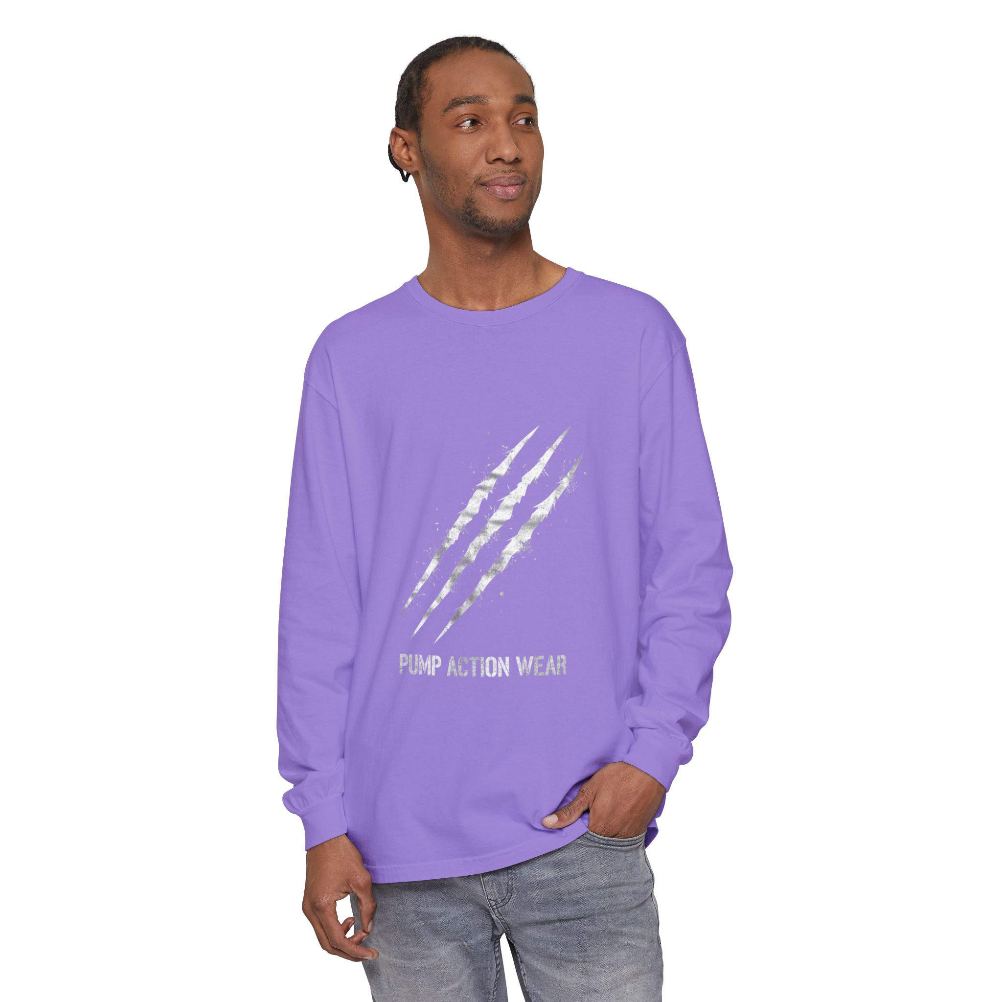 Garment-Dyed Long Sleeve Tee — 'Pure Action Wear' Distressed Claw Graphic - Image 63