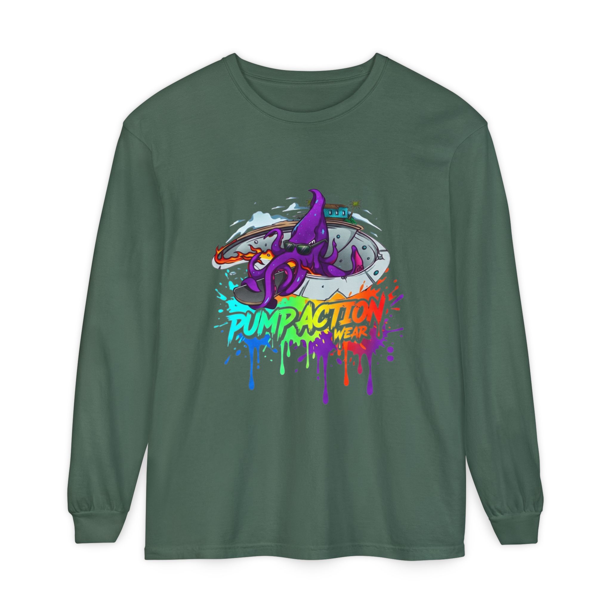 Long Sleeve T‑Shirt — 'Pump Action' Colorful Octopus Skate Graphic - Image 61
