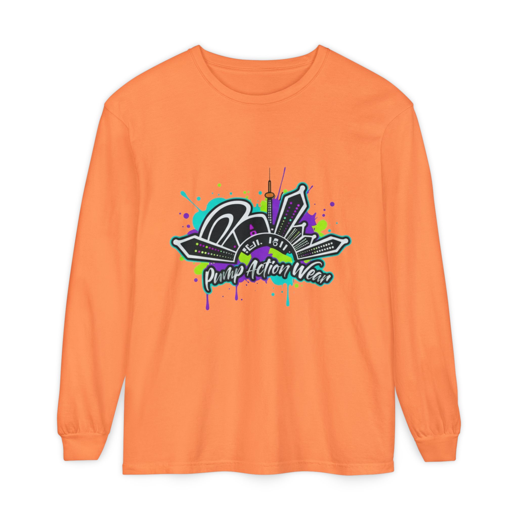 Graphic Long Sleeve T-Shirt — 'Pump Action Wear' Urban Graffiti City Design - Image 5