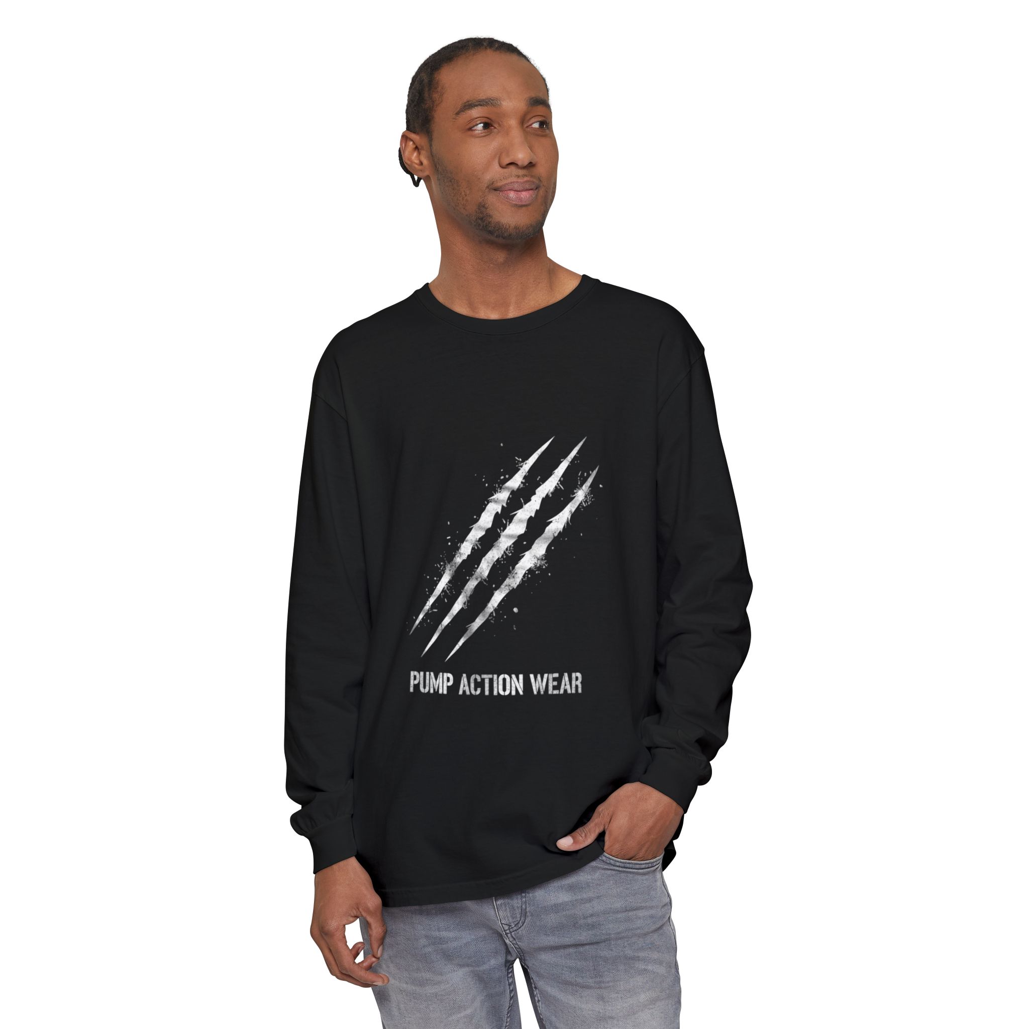 Garment-Dyed Long Sleeve Tee — 'Pure Action Wear' Distressed Claw Graphic - Image 59