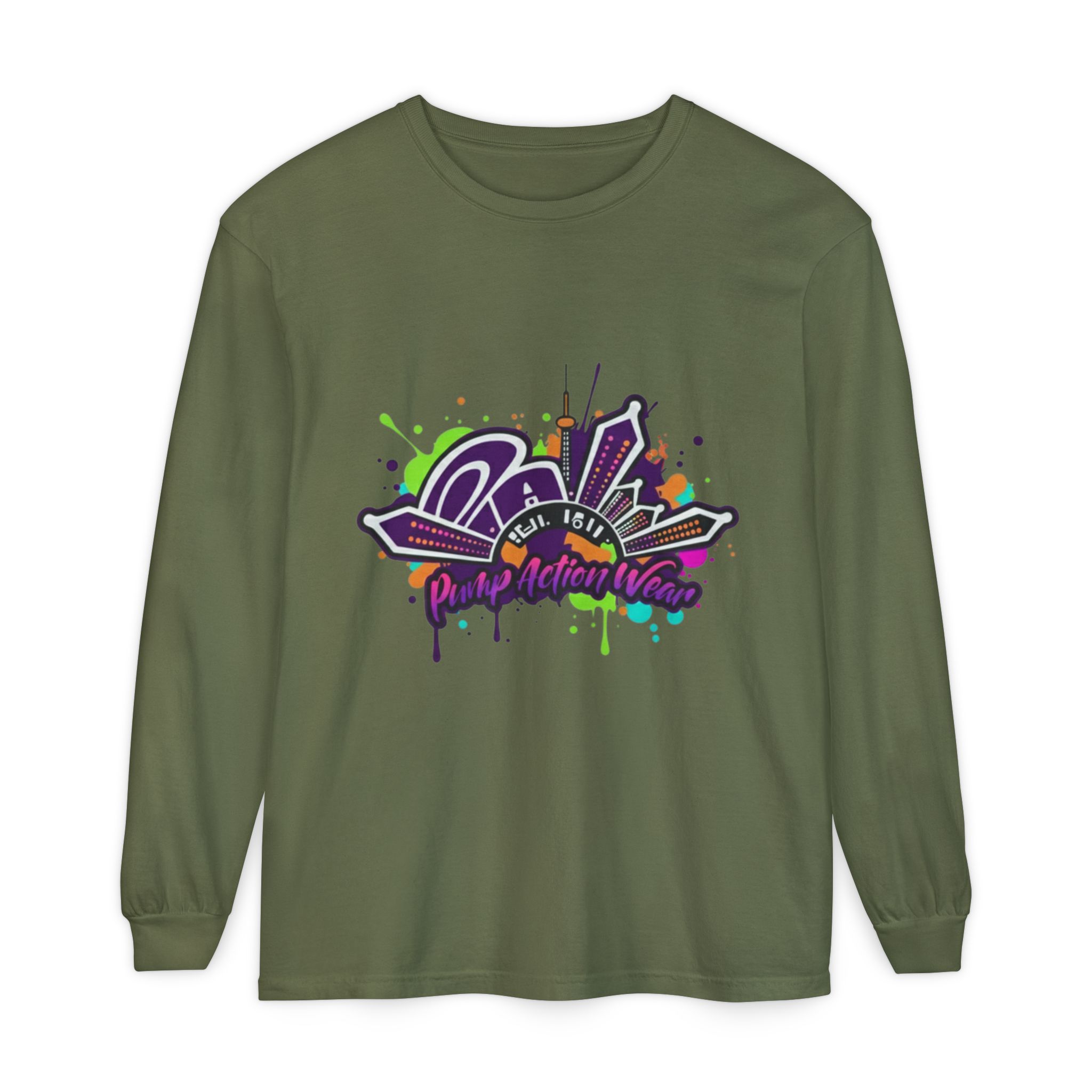 Long Sleeve T-Shirt — Colorful Urban Graffiti Skyline "One Day At A Time" - Image 41
