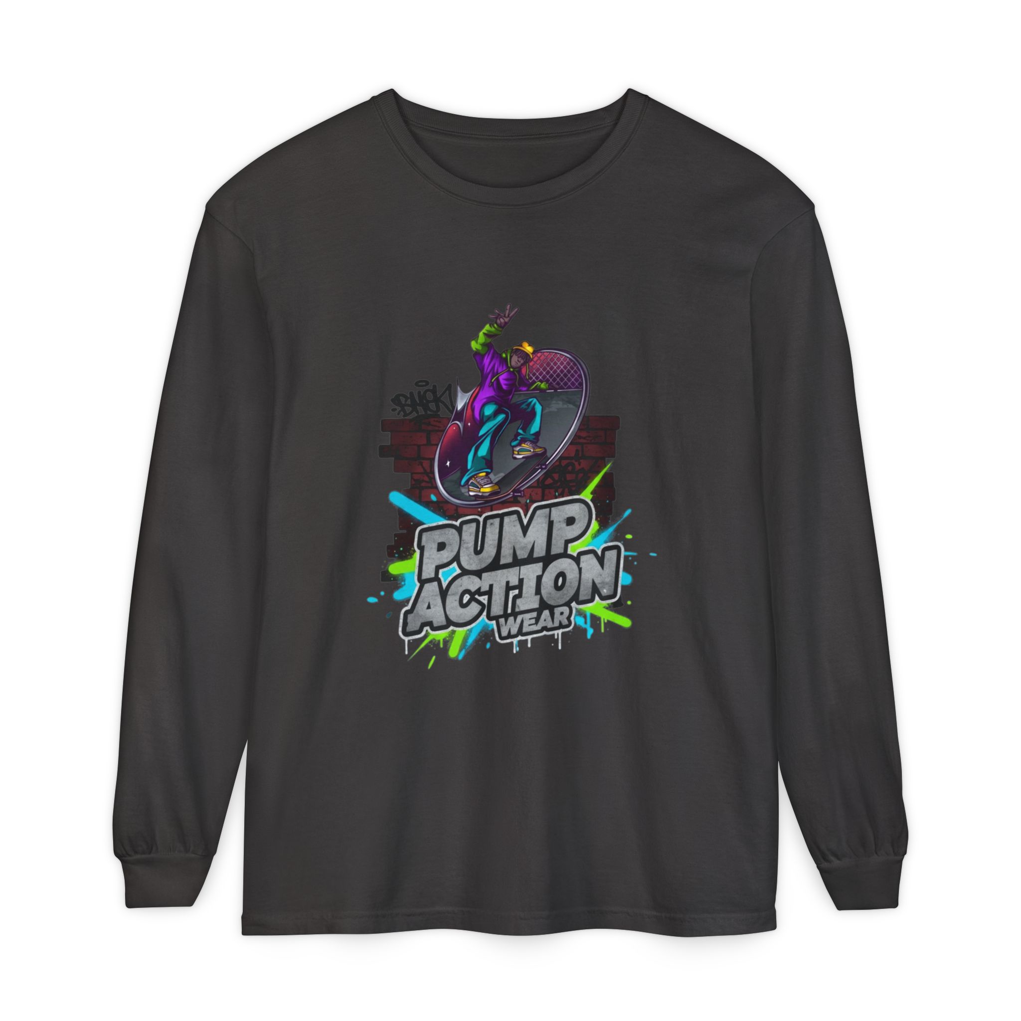 Pump Action Skateboard Long Sleeve Tee — Neon Skate Graphic - Image 57