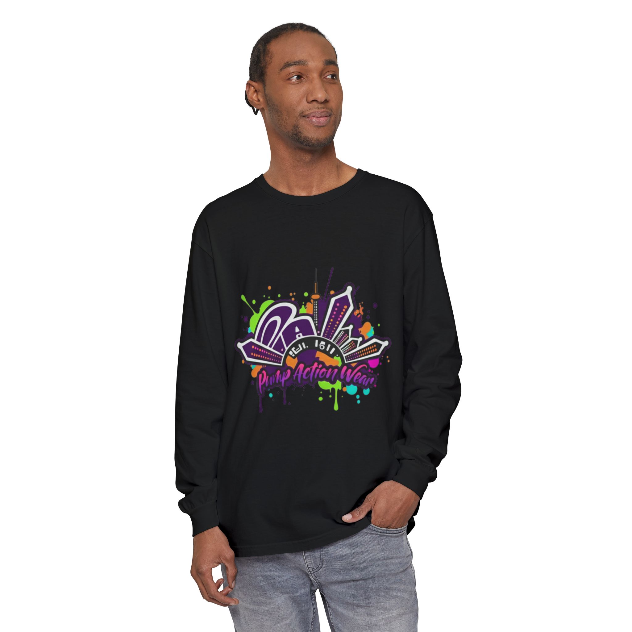 Long Sleeve T-Shirt — Colorful Urban Graffiti Skyline "One Day At A Time" - Image 59