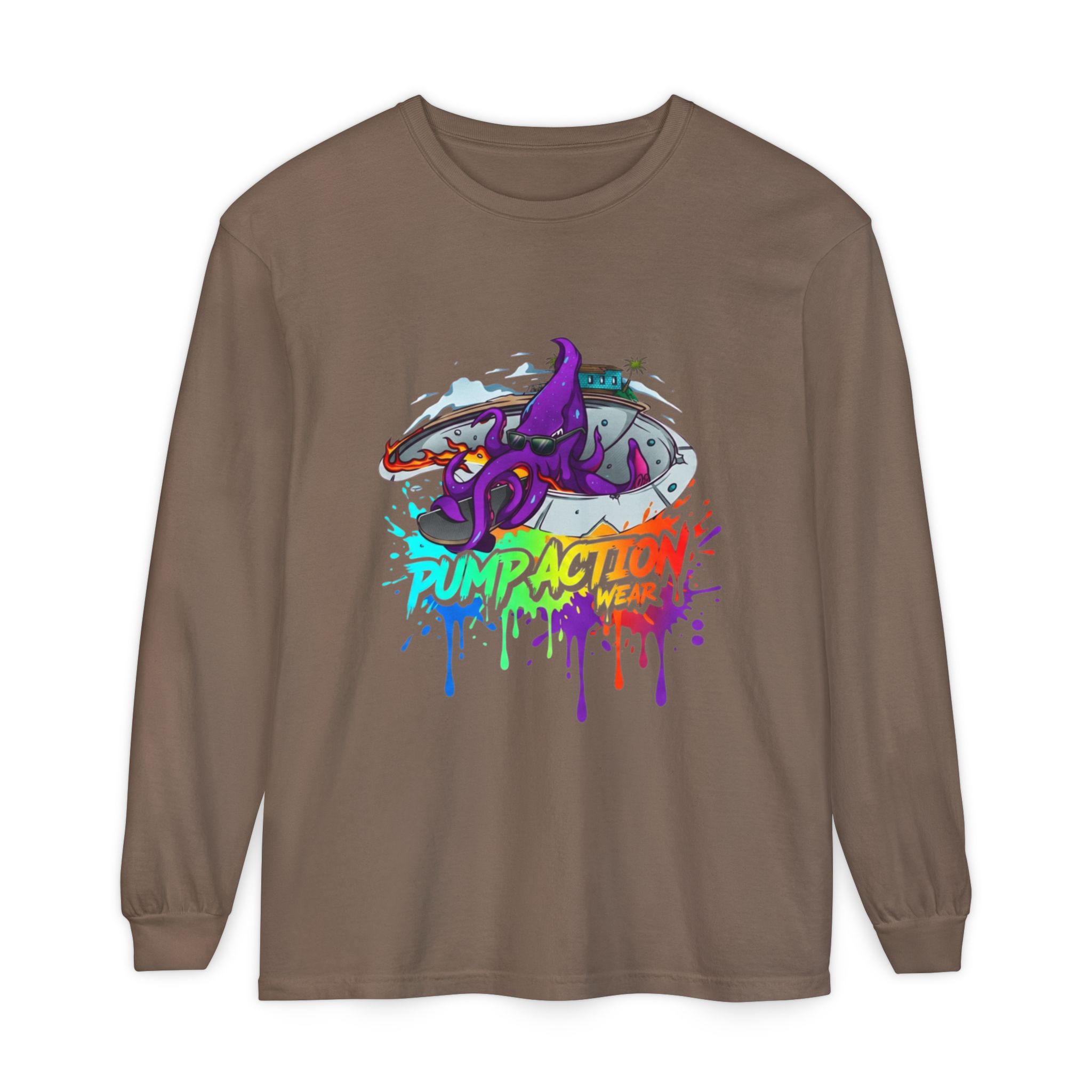 Long Sleeve T‑Shirt — 'Pump Action' Colorful Octopus Skate Graphic - Image 21