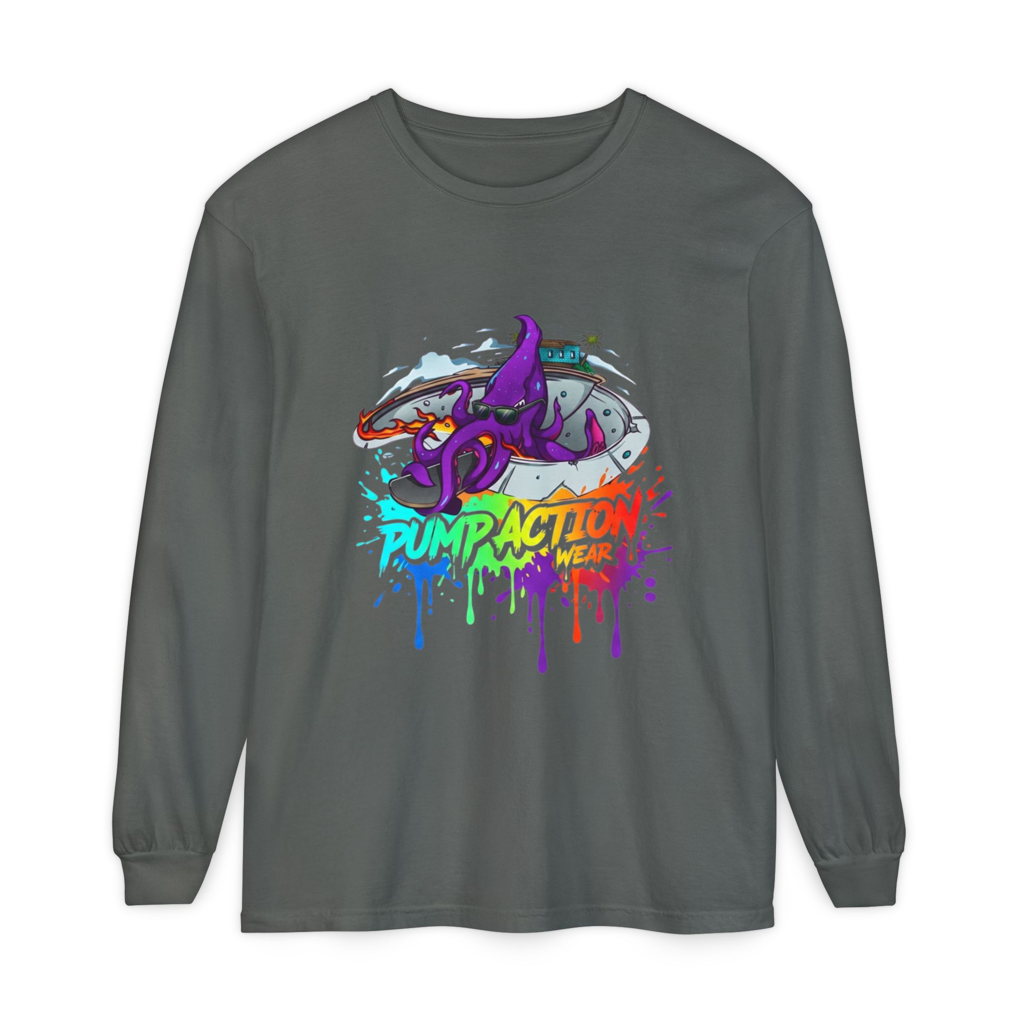 Long Sleeve T‑Shirt — 'Pump Action' Colorful Octopus Skate Graphic - Image 25