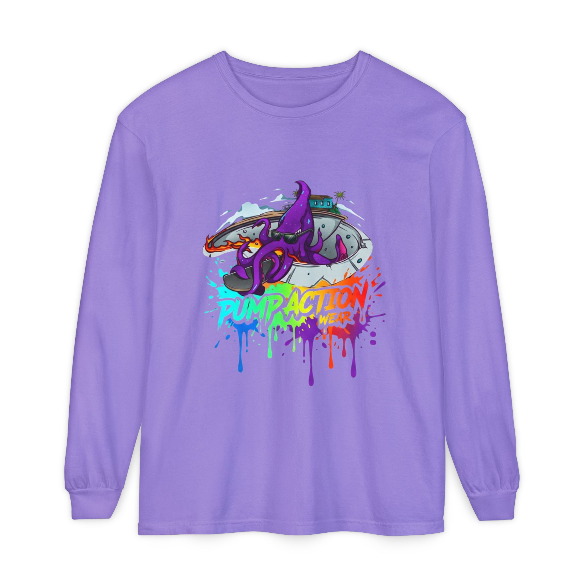 Long Sleeve T‑Shirt — 'Pump Action' Colorful Octopus Skate Graphic - Image 53