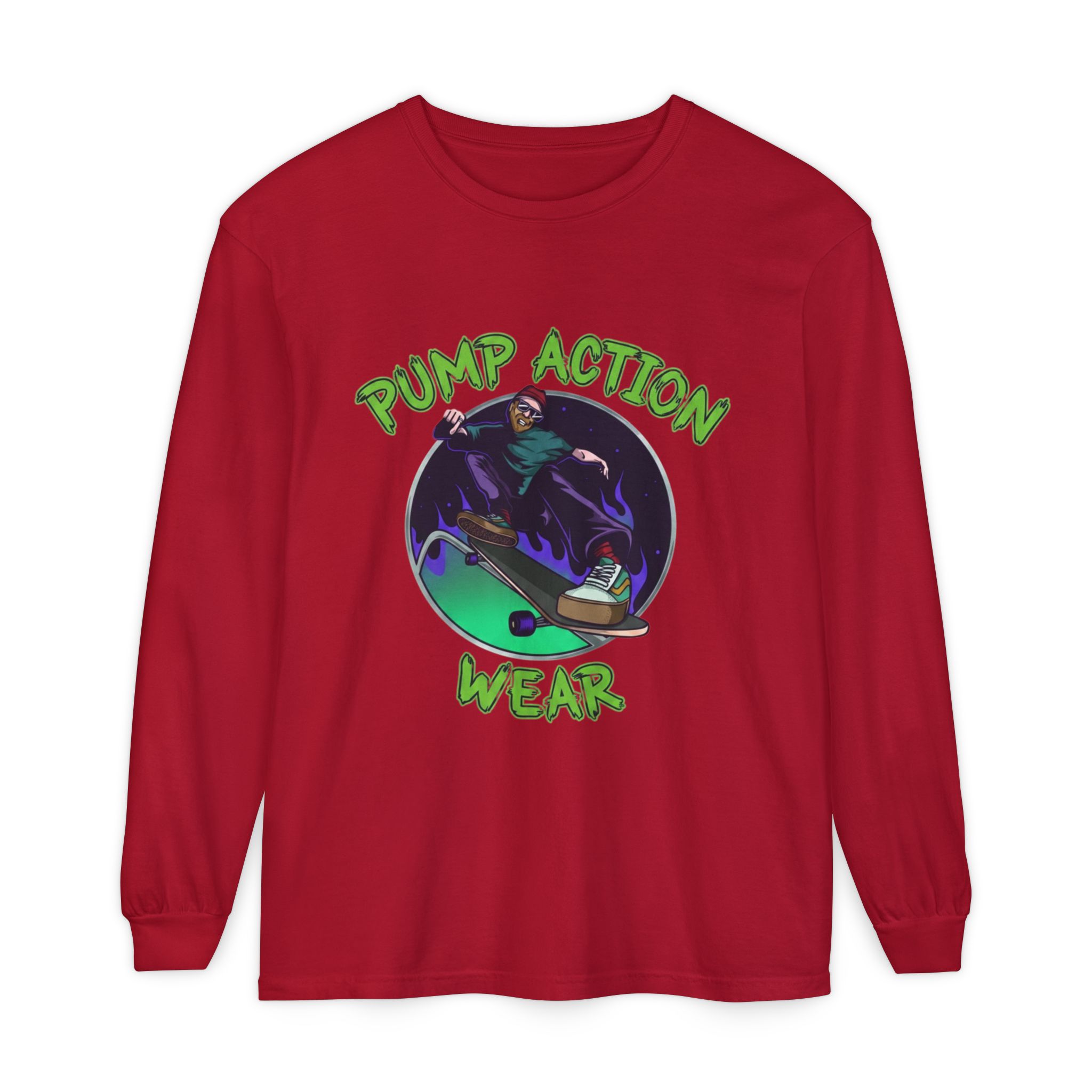 Skateboarder Graphic Long Sleeve Tee — "Pump Action Wear" - Image 65