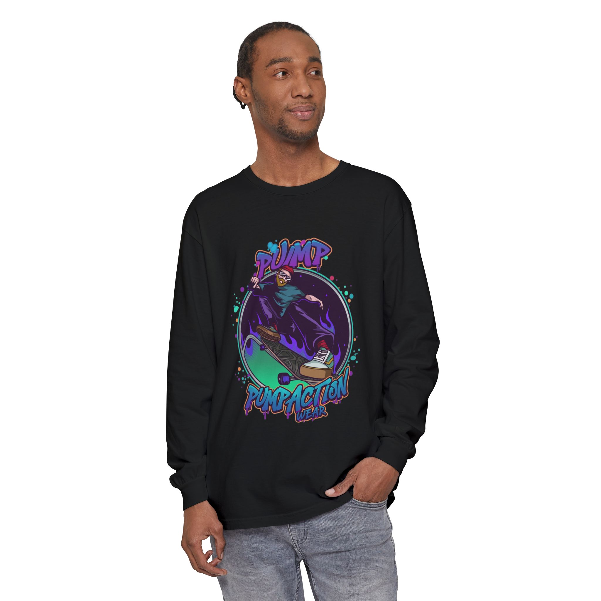Pump Action Skateboard Long Sleeve Tee – Pump Action Graphic Shirt - Image 59