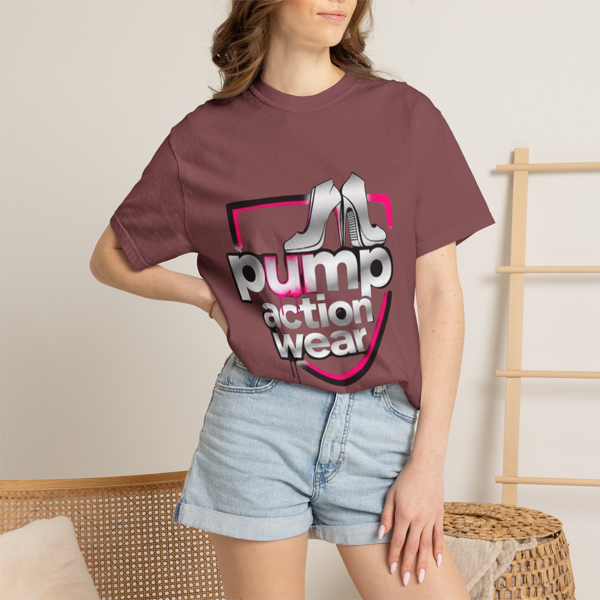 Pump Action Wear T-Shirt — Retro Metallic Heels Logo Tee - Image 8