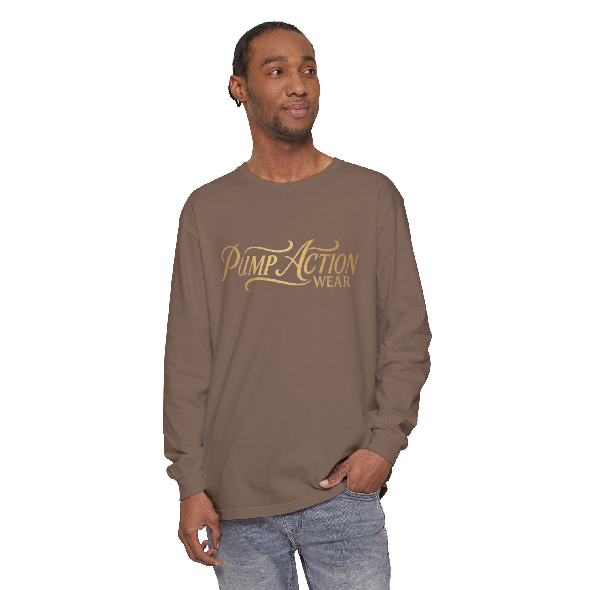 Pump Action Wear Long Sleeve Tee — Script Logo Graphic Shirt - Image 27
