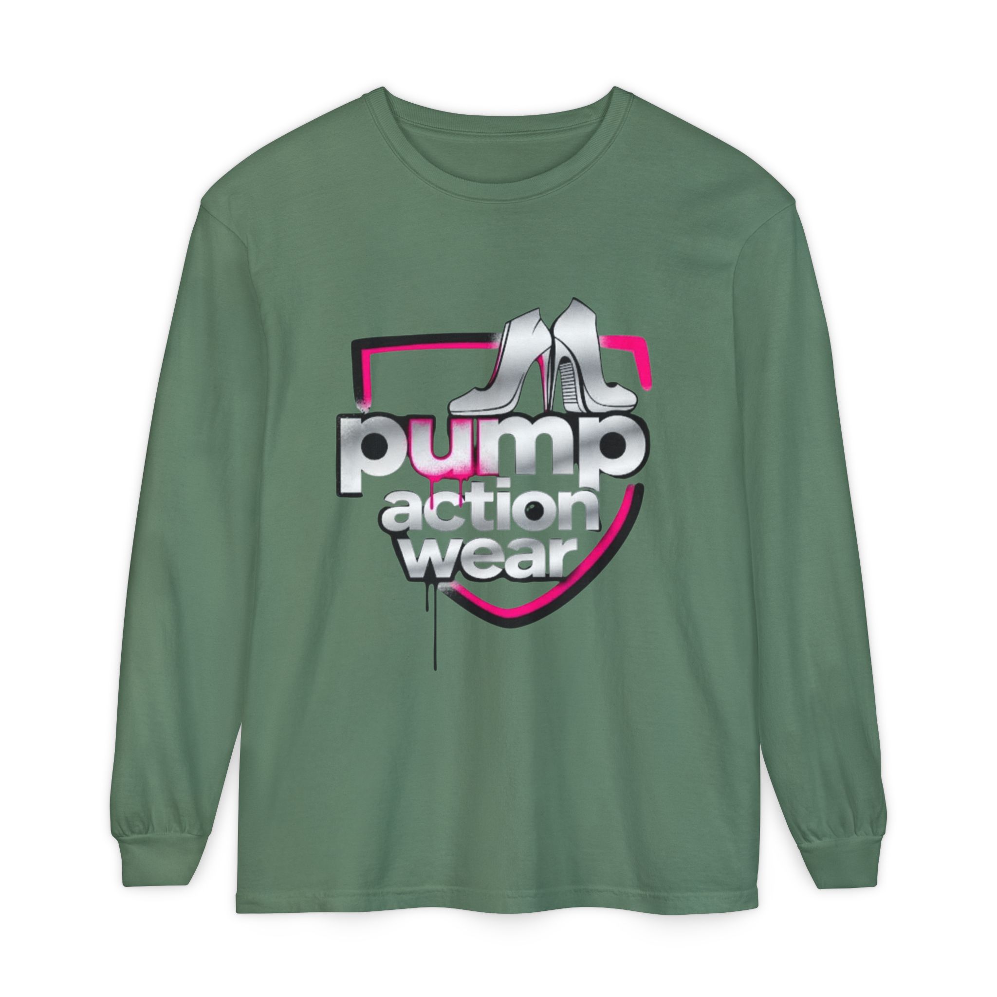 Pump Action Wear Long Sleeve Tee — Retro Chrome Logo Graphic Shirt - Image 49