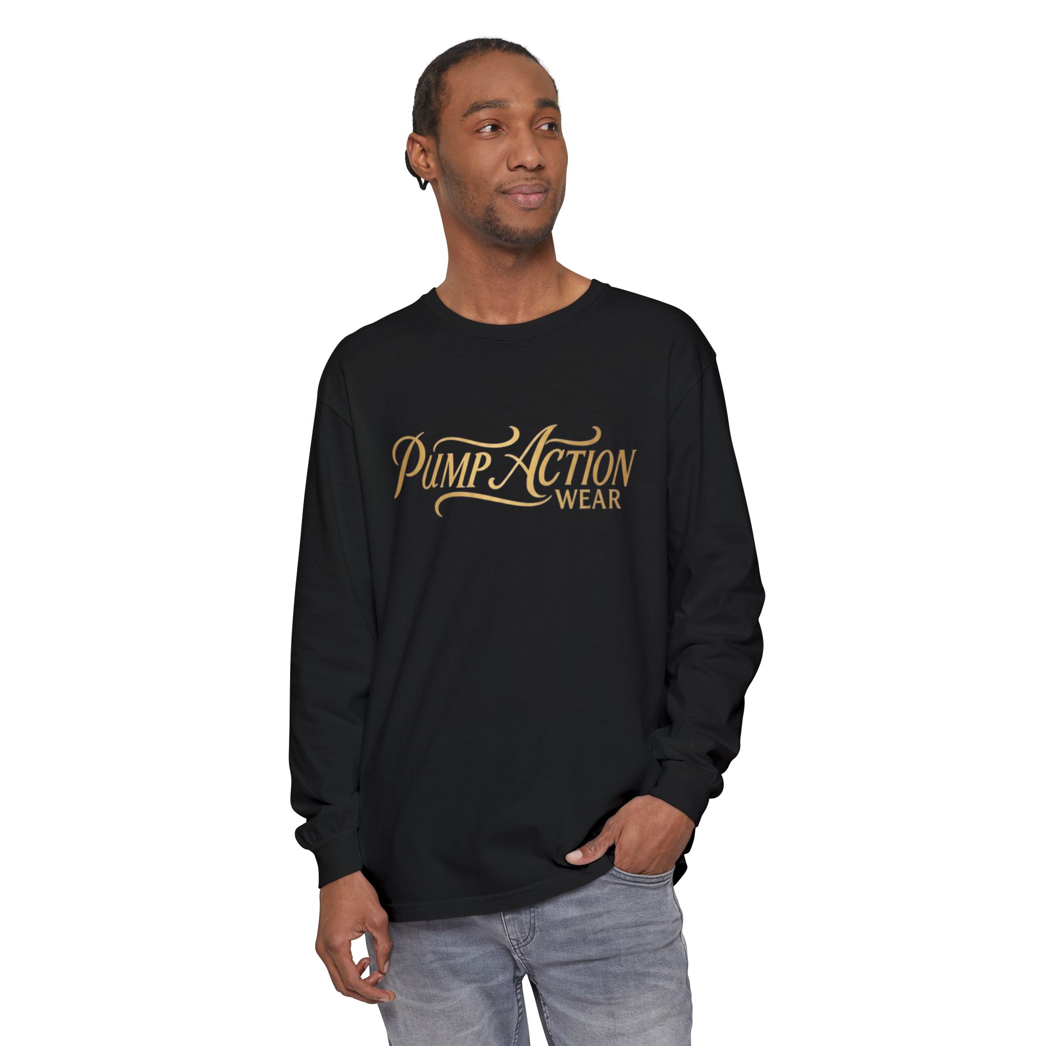Pump Action Wear Long Sleeve Tee — Script Logo Graphic Shirt - Image 63