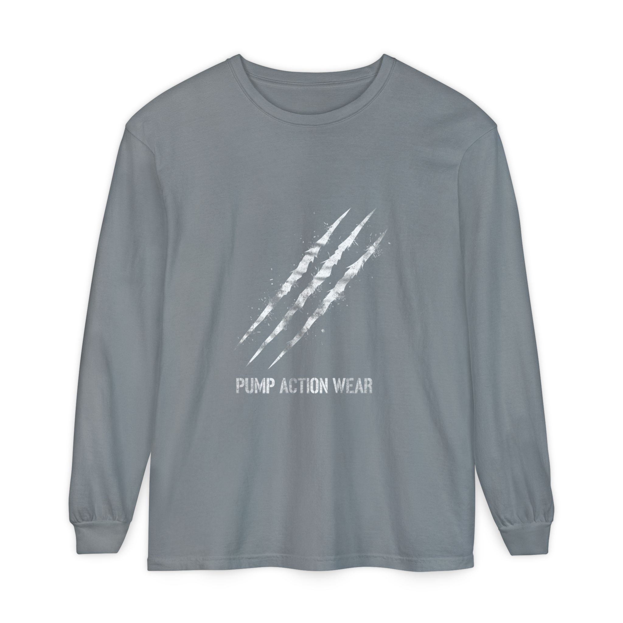 Garment-Dyed Long Sleeve Tee — 'Pure Action Wear' Distressed Claw Graphic - Image 49
