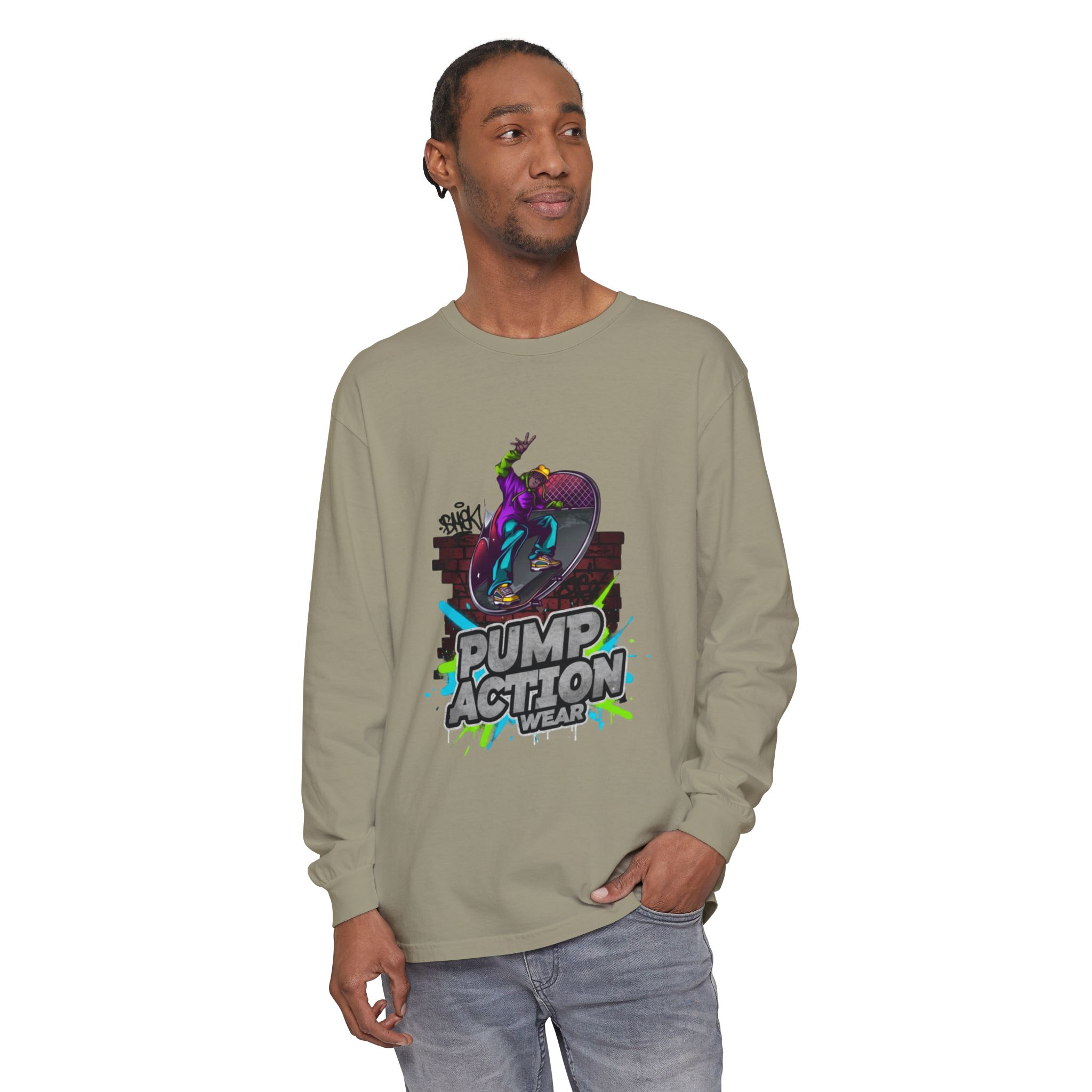 Pump Action Skateboard Long Sleeve Tee — Neon Skate Graphic - Image 35