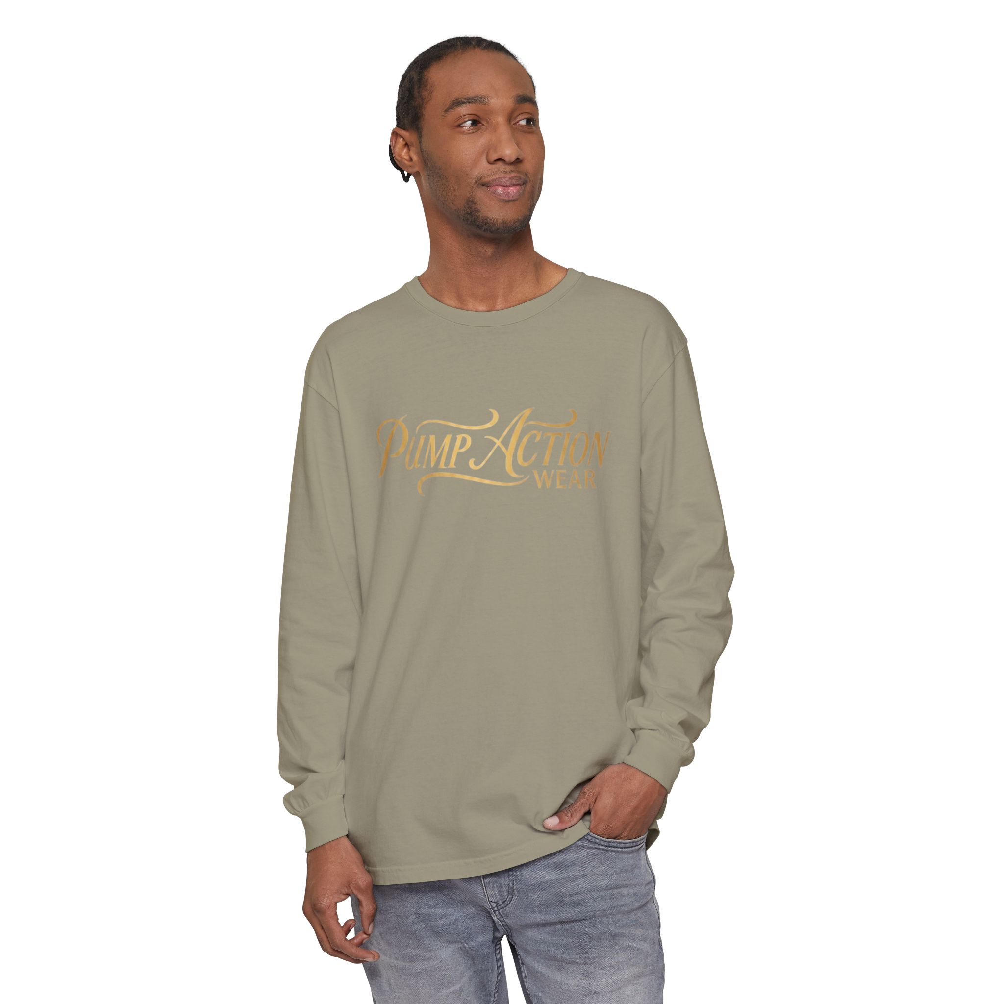 Pump Action Wear Long Sleeve Tee — Script Logo Graphic Shirt - Image 35