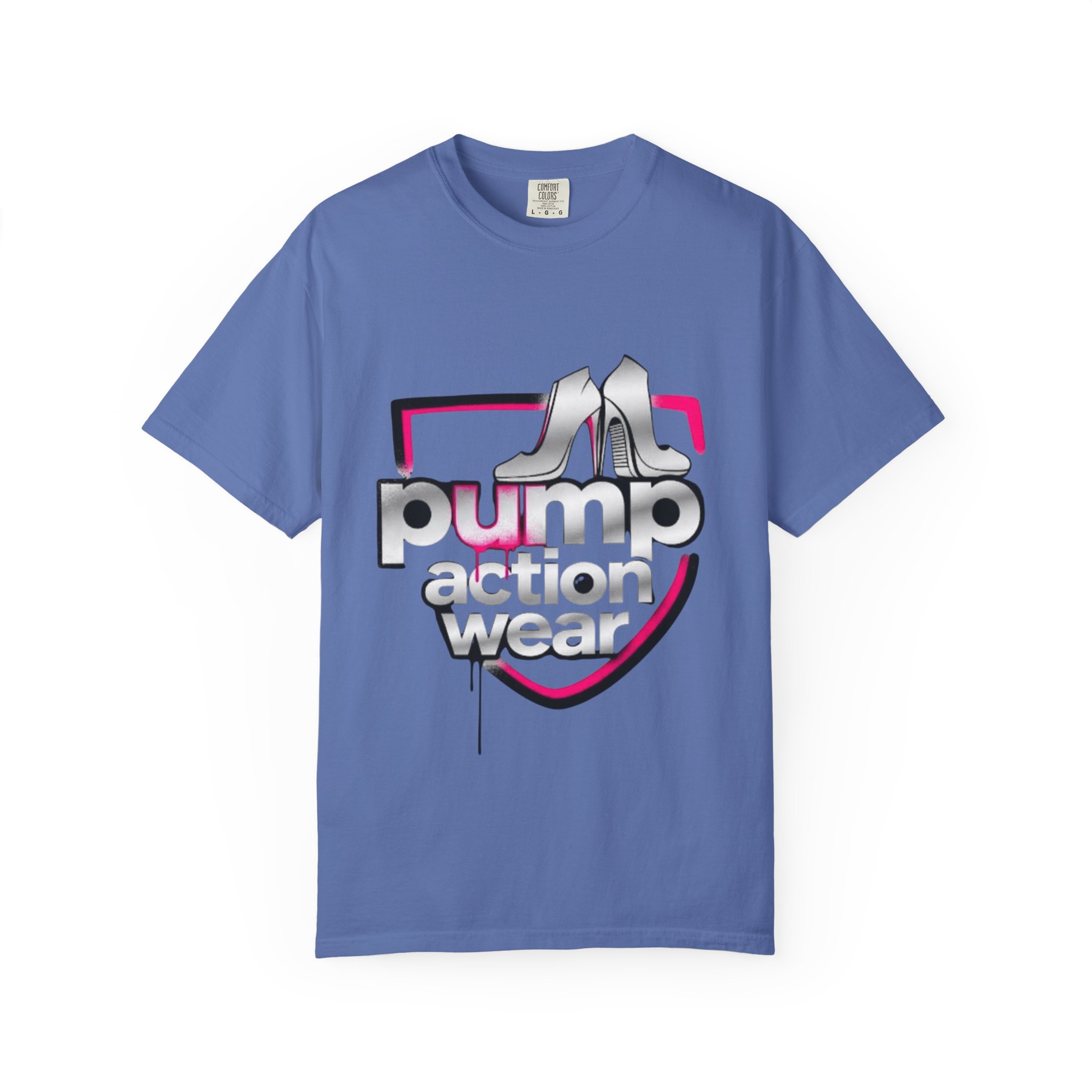 Pump Action Wear T-Shirt — Retro Metallic Heels Logo Tee - Image 29