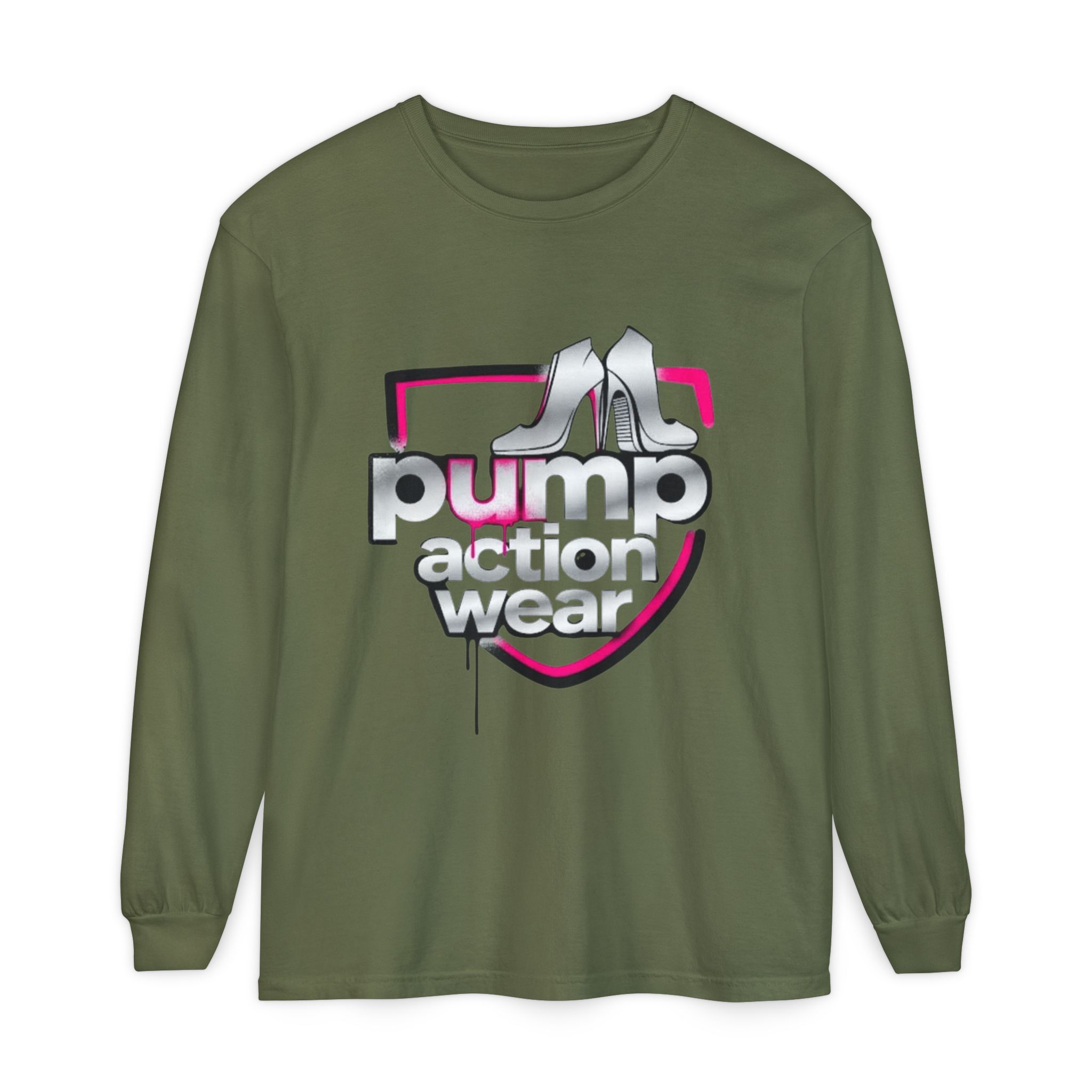 Pump Action Wear Long Sleeve Tee — Retro Chrome Logo Graphic Shirt - Image 45