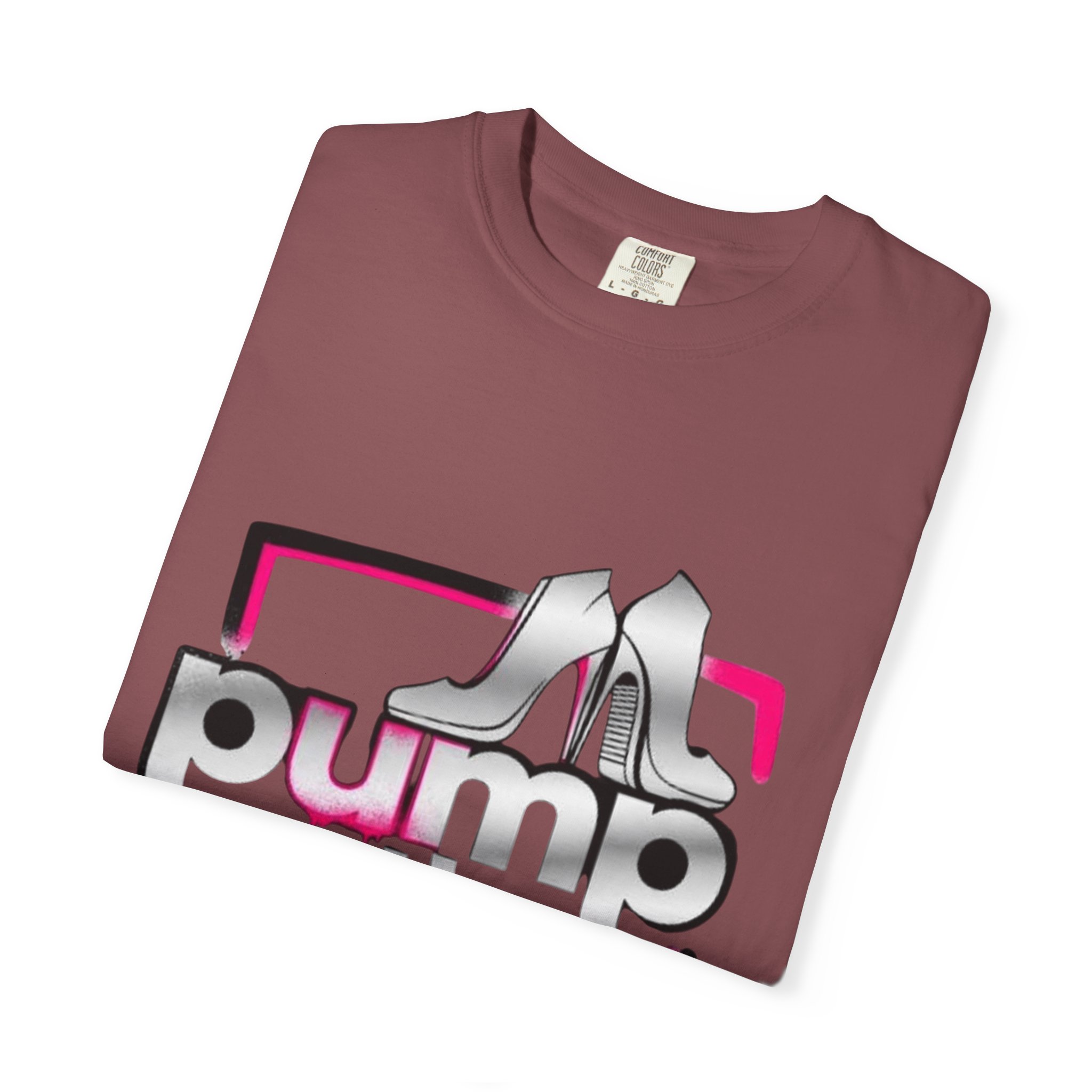 Pump Action Wear T-Shirt — Retro Metallic Heels Logo Tee - Image 7