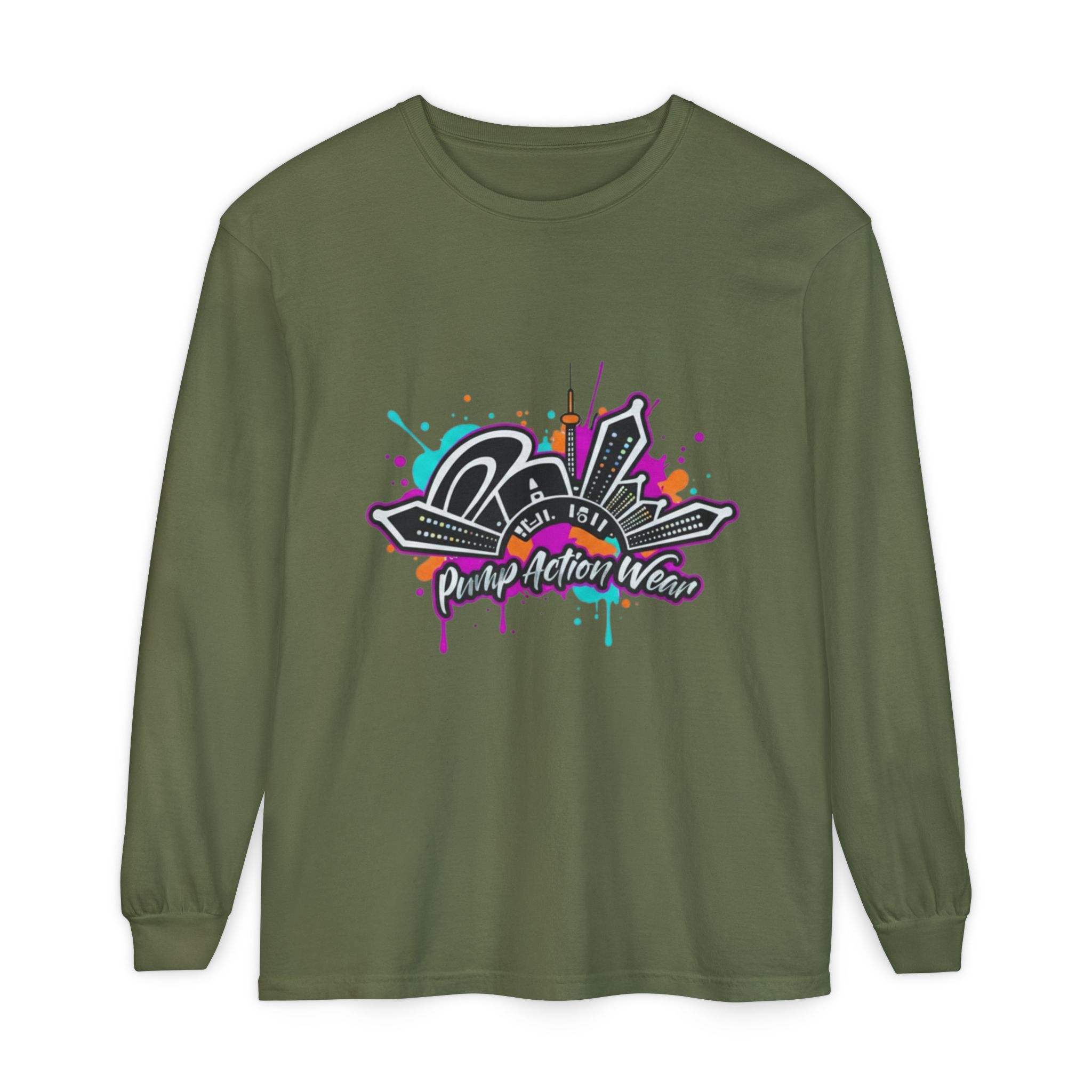 Graffiti Skyline Long Sleeve T-Shirt — "Pump Action Wear" Streetwear Tee - Image 45