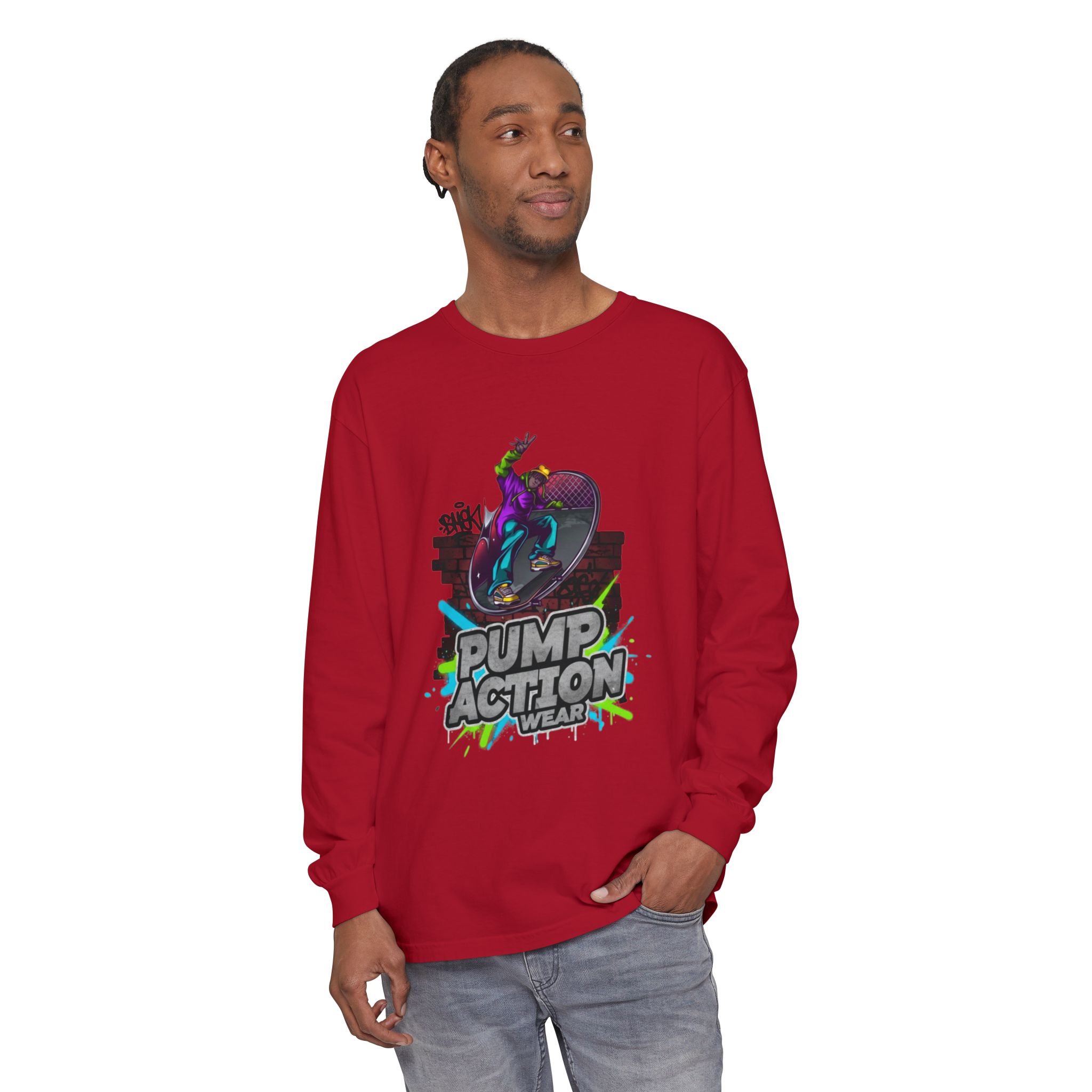 Pump Action Skateboard Long Sleeve Tee — Neon Skate Graphic - Image 67