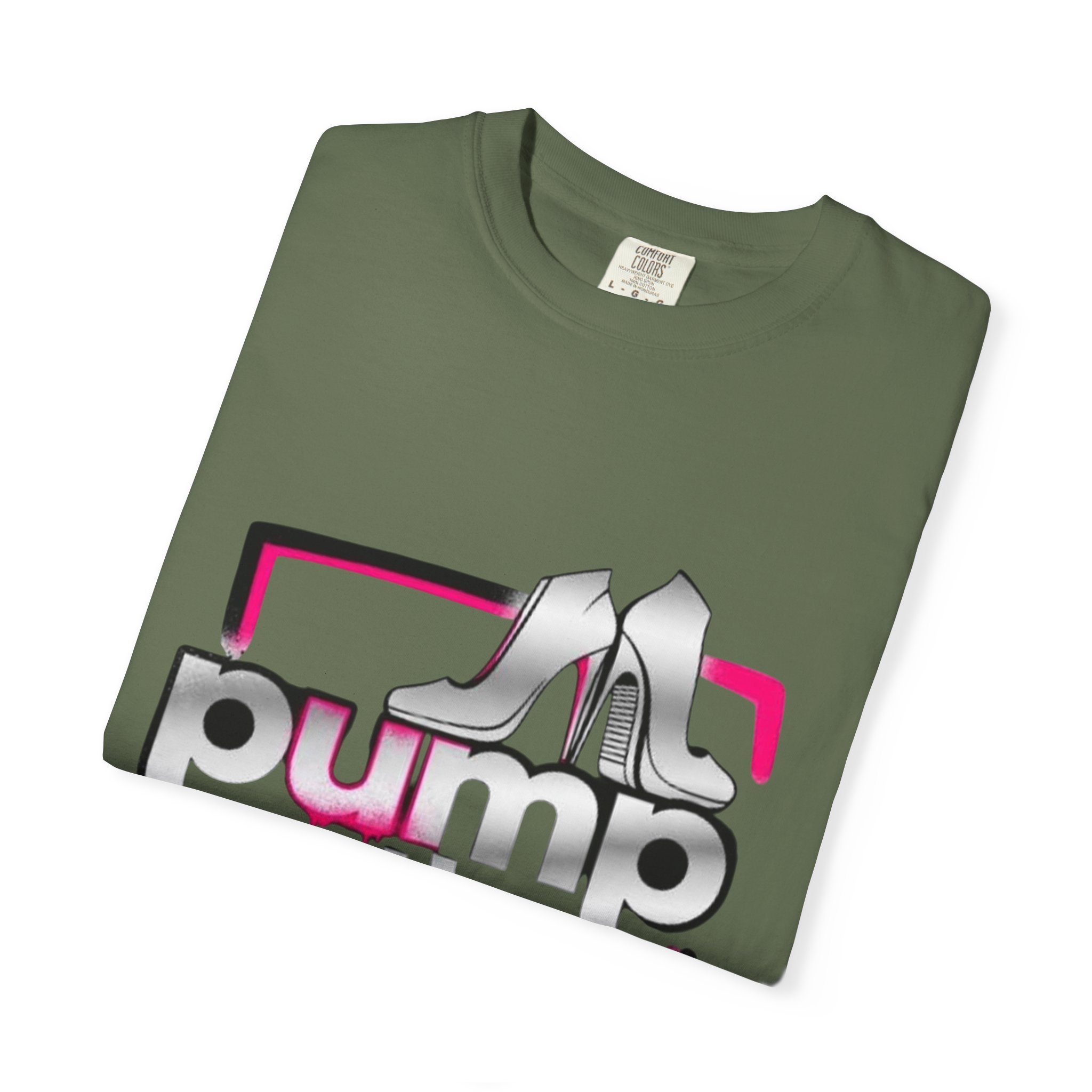 Pump Action Wear T-Shirt — Retro Metallic Heels Logo Tee - Image 27
