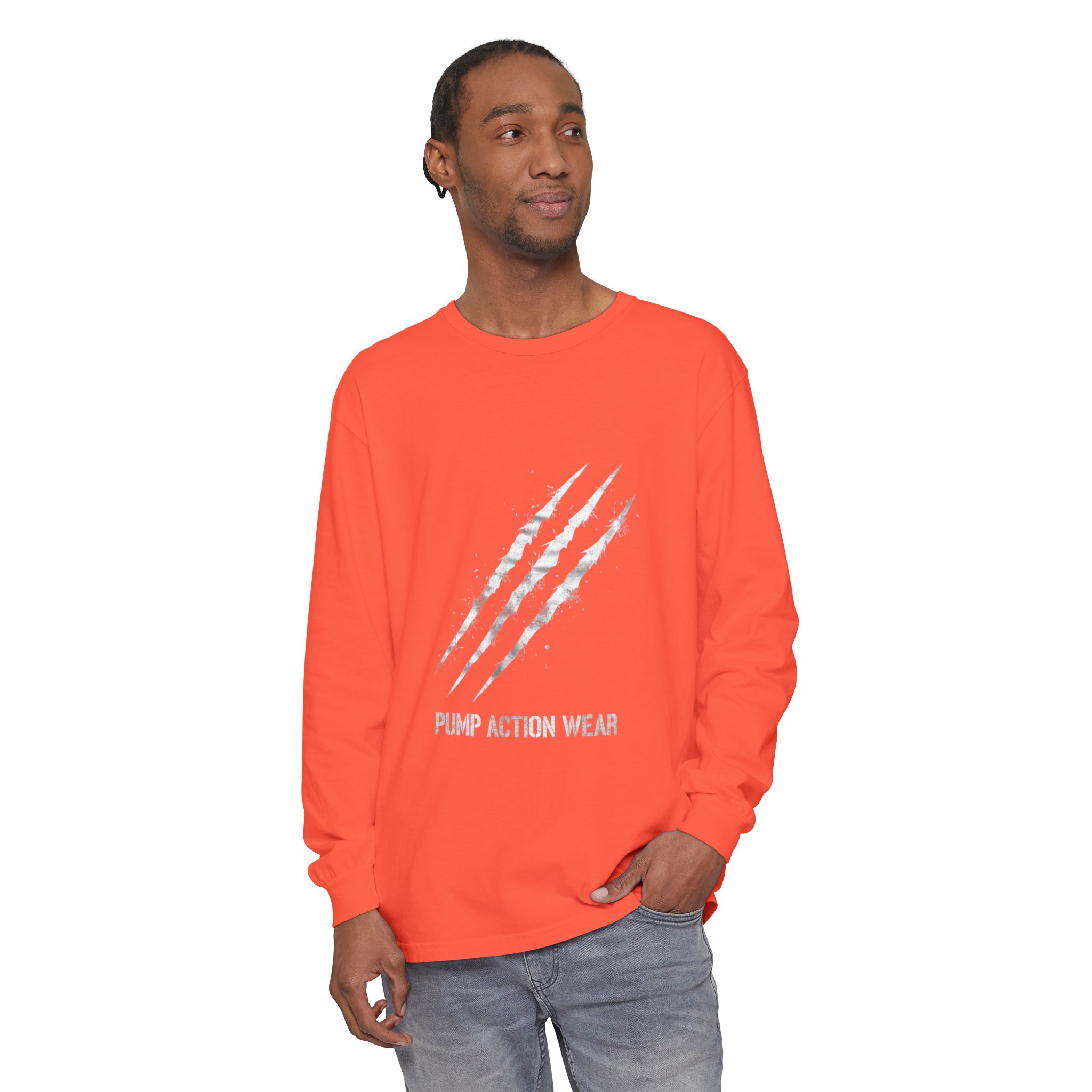 Garment-Dyed Long Sleeve Tee — 'Pure Action Wear' Distressed Claw Graphic - Image 11