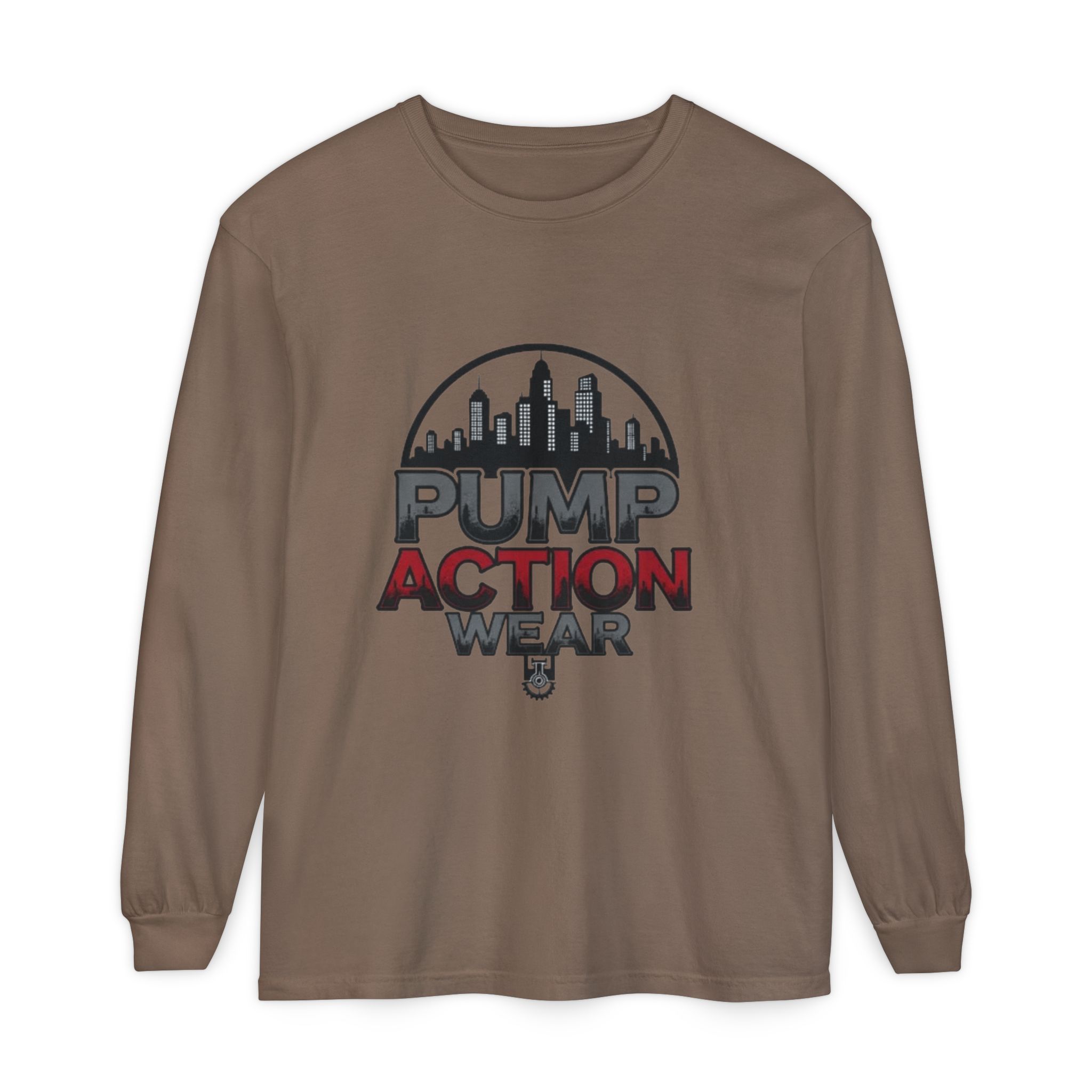 Pump Action Wear Long Sleeve Tee – Urban Skyline Graphic - Image 25