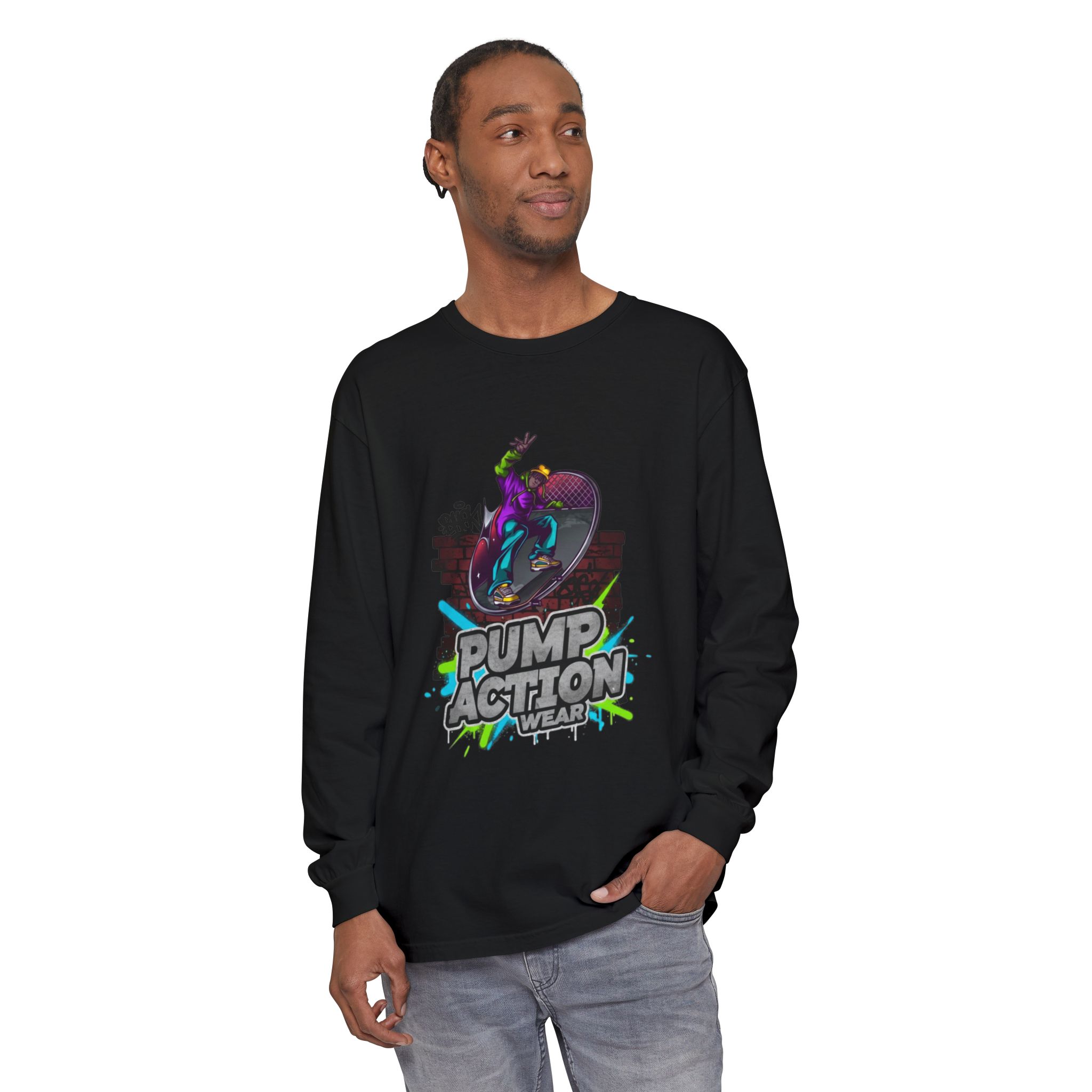 Pump Action Skateboard Long Sleeve Tee — Neon Skate Graphic - Image 63