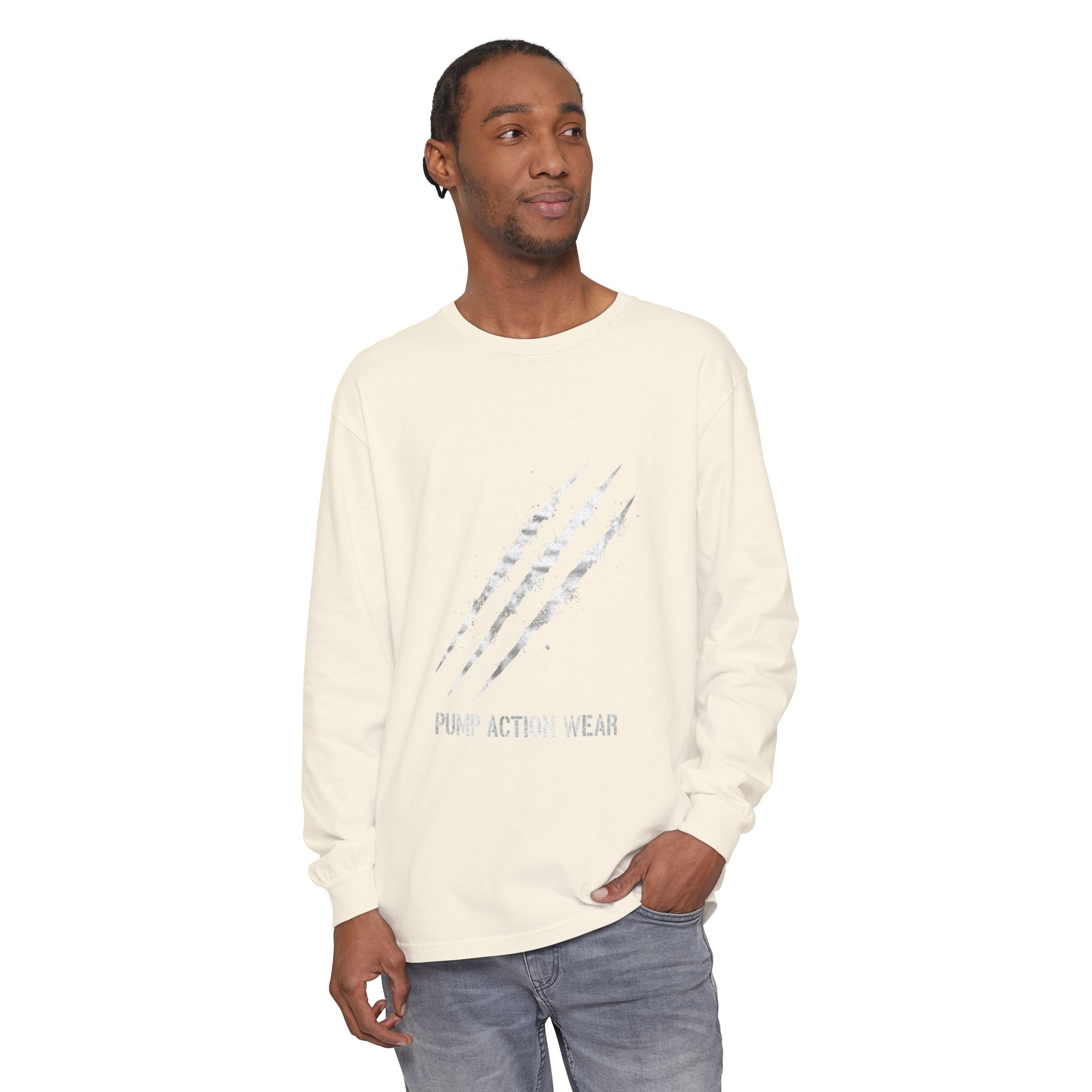 Garment-Dyed Long Sleeve Tee — 'Pure Action Wear' Distressed Claw Graphic - Image 19