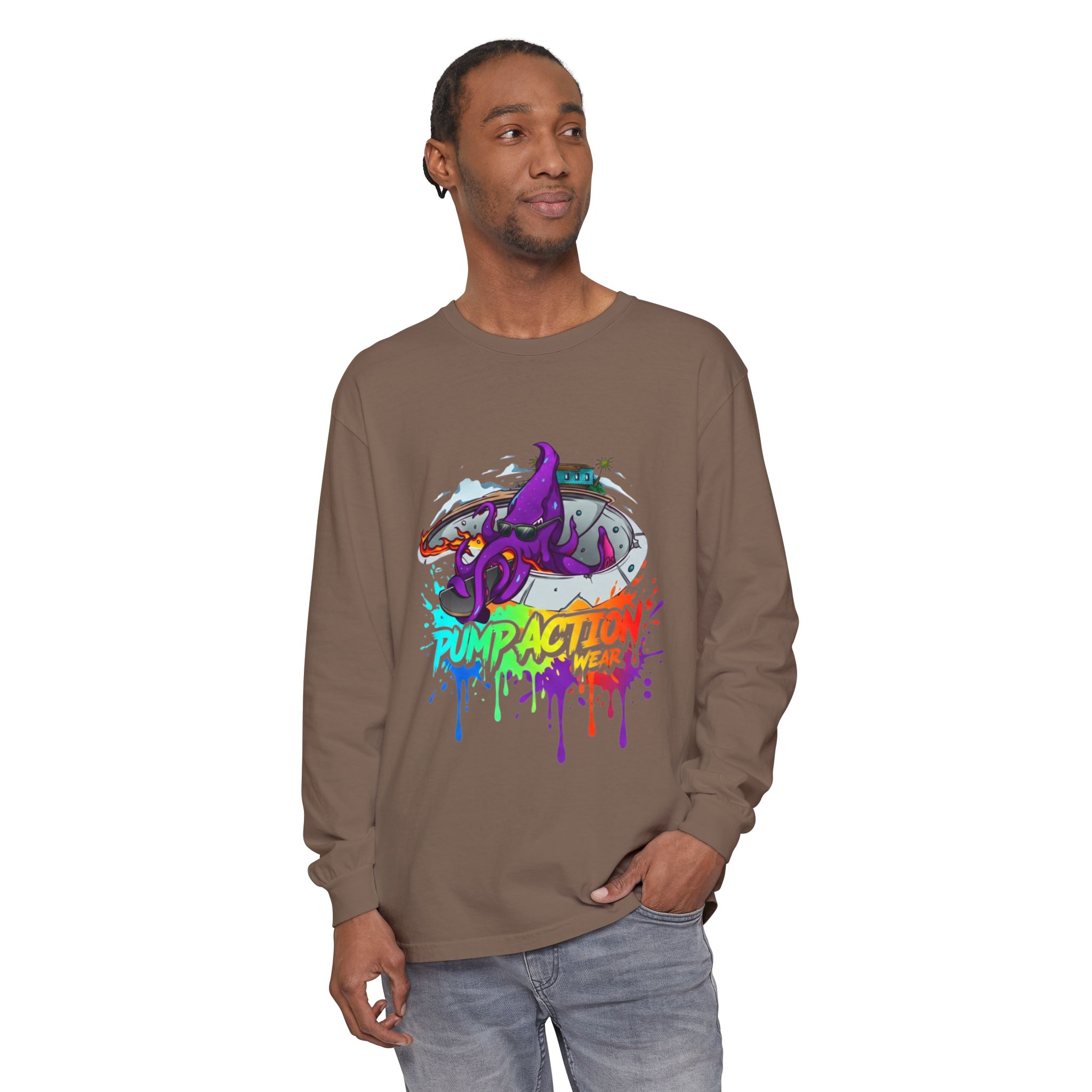 Long Sleeve T‑Shirt — 'Pump Action' Colorful Octopus Skate Graphic - Image 23