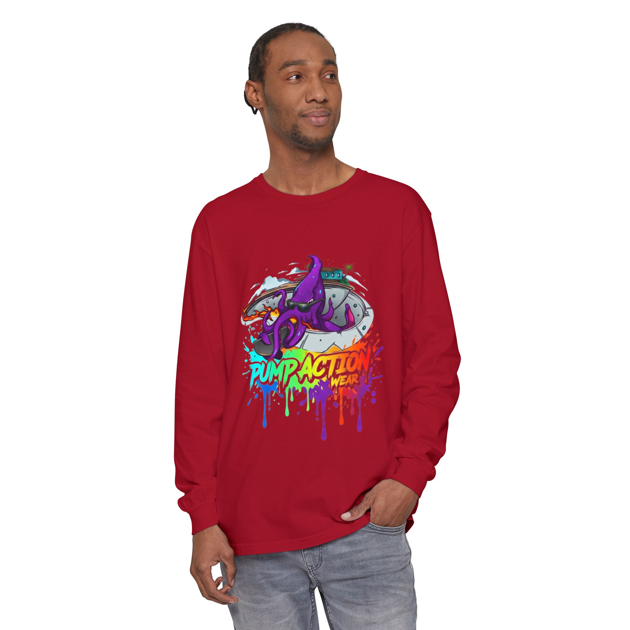 Long Sleeve T‑Shirt — 'Pump Action' Colorful Octopus Skate Graphic - Image 59