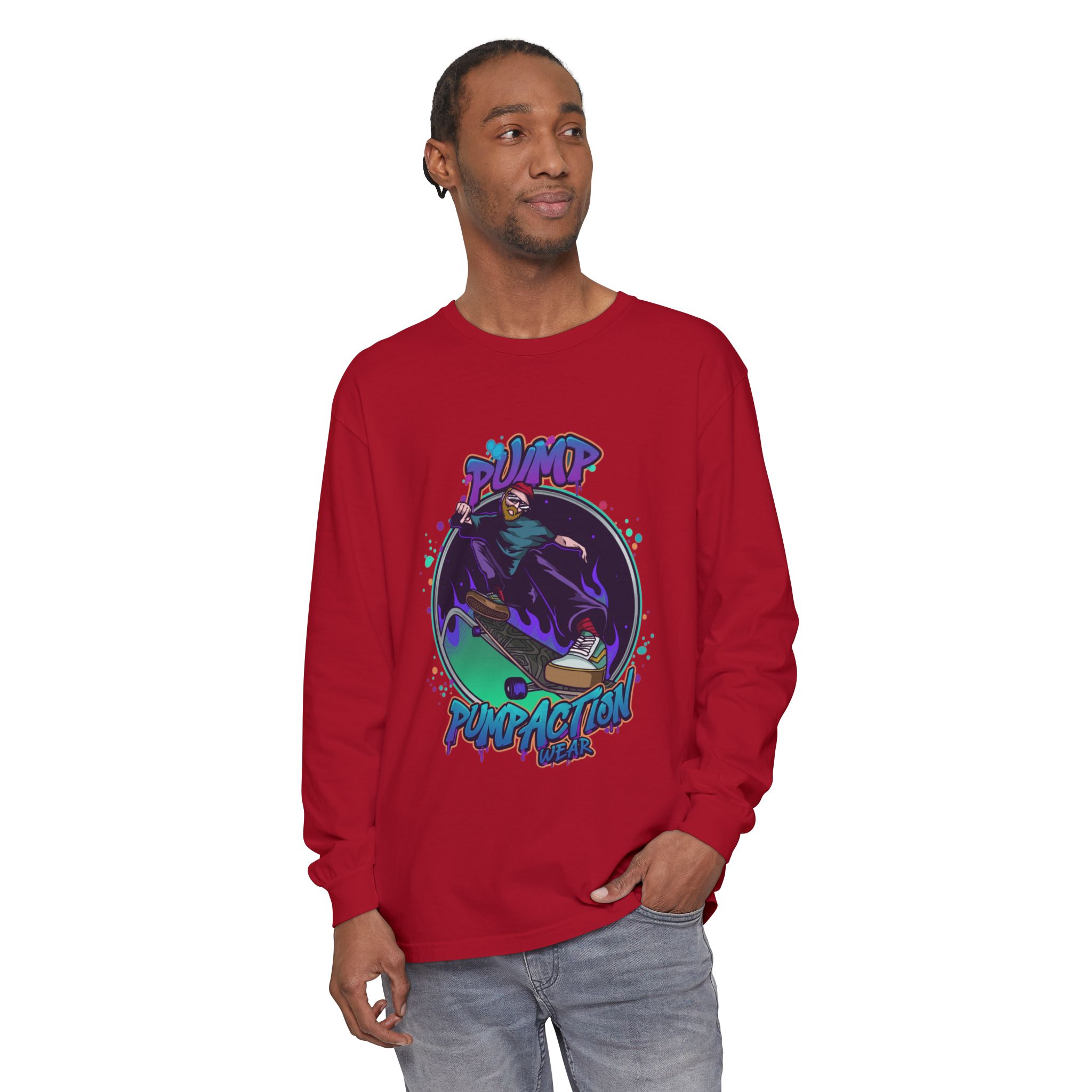Pump Action Skateboard Long Sleeve Tee – Pump Action Graphic Shirt - Image 67